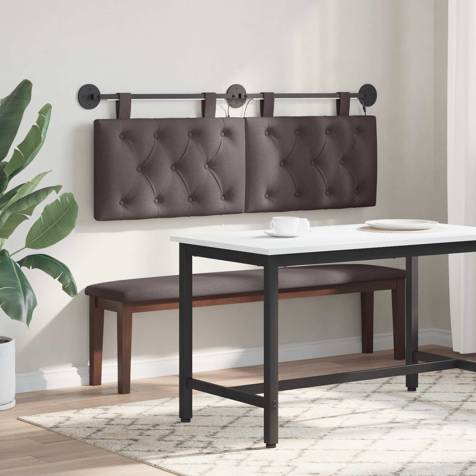 Tête de lit suspendue Avec lumière LED Marron foncé Tissu - XIOS