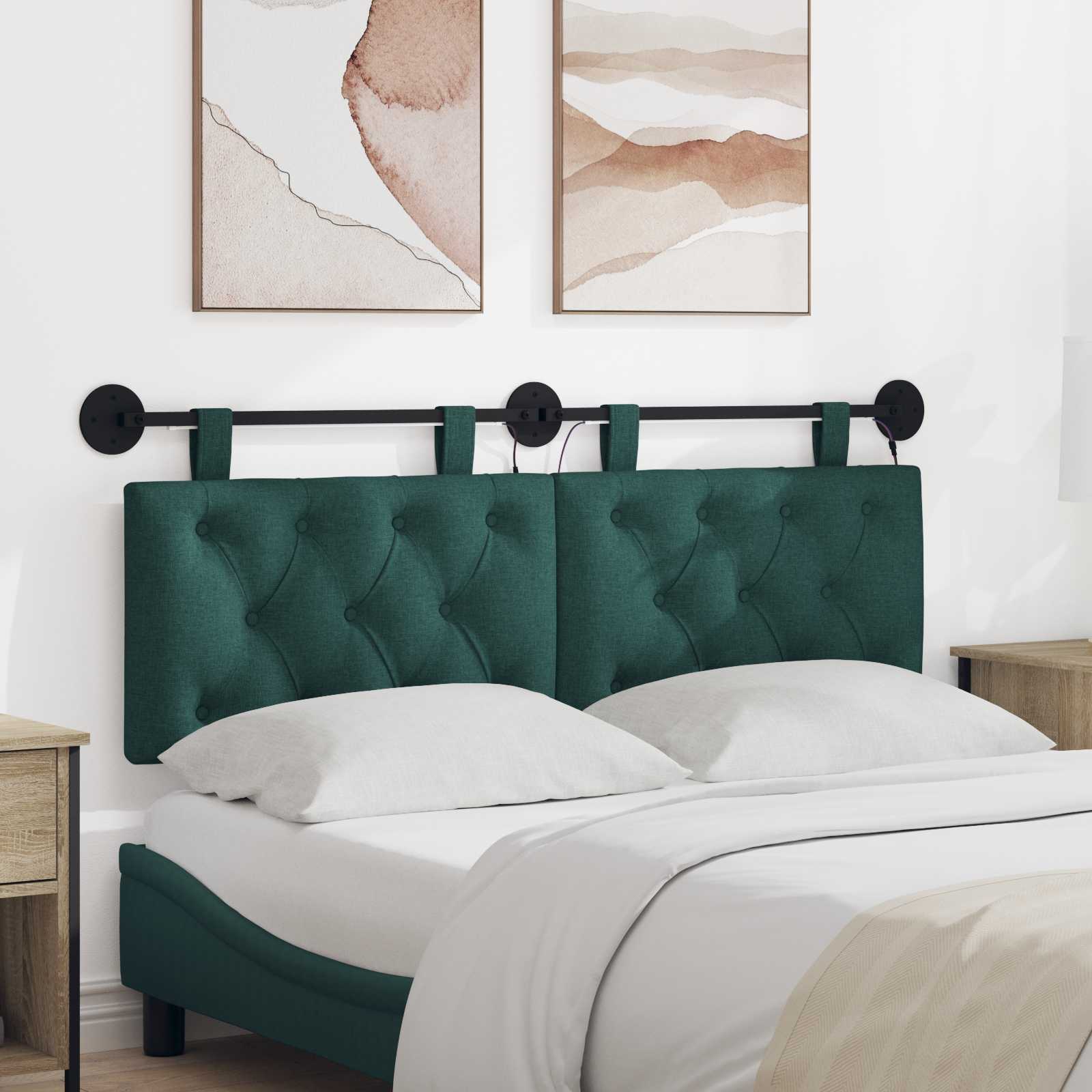 Tête de lit suspendue Avec lumière LED Vert foncé Tissu - XIOS
