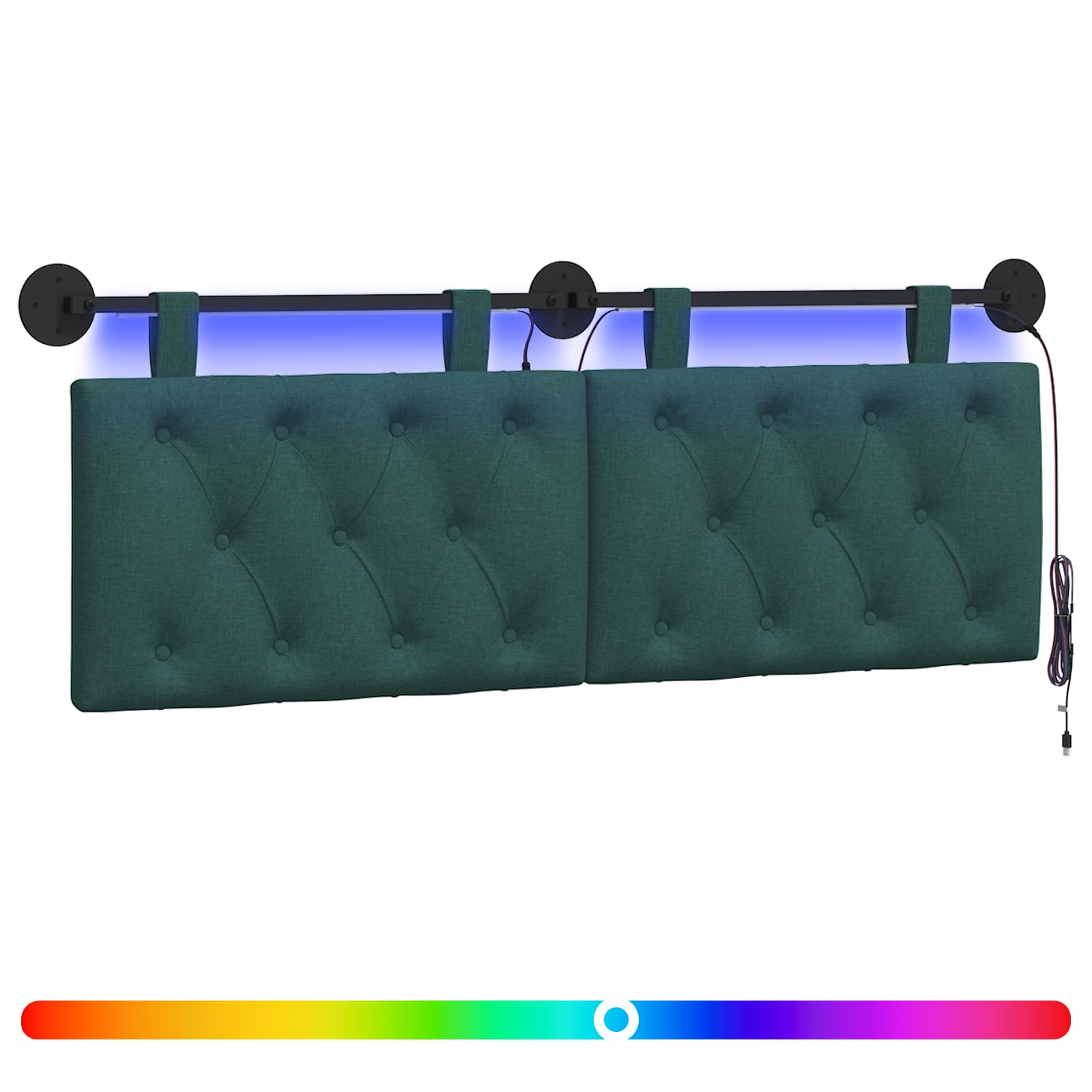 Tête de lit suspendue Avec lumière LED Vert foncé Tissu - XIOS
