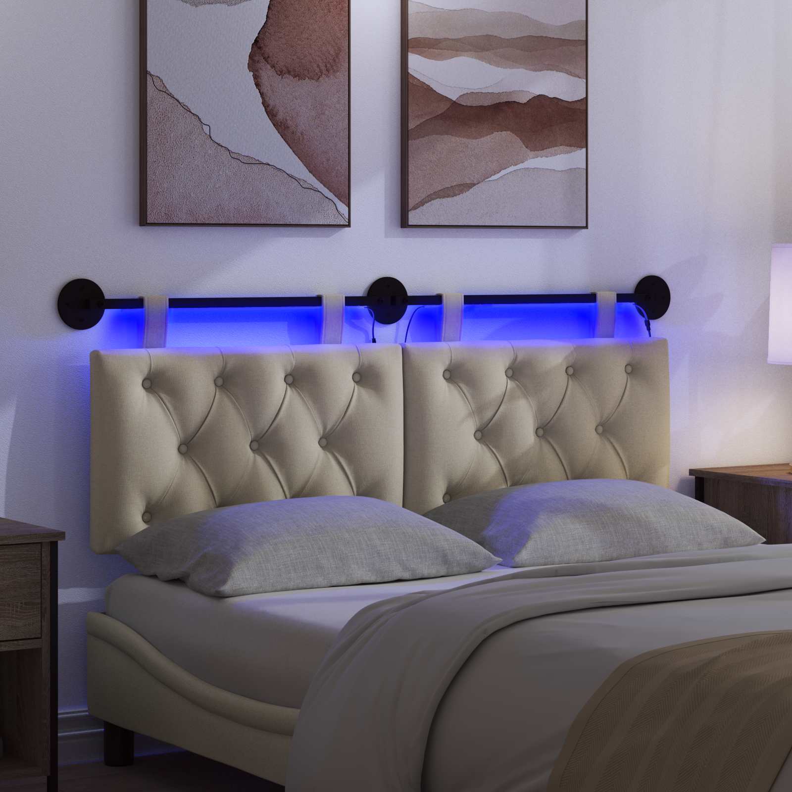 Tête de lit suspendue Avec lumière LED Crème Tissu - XIOS