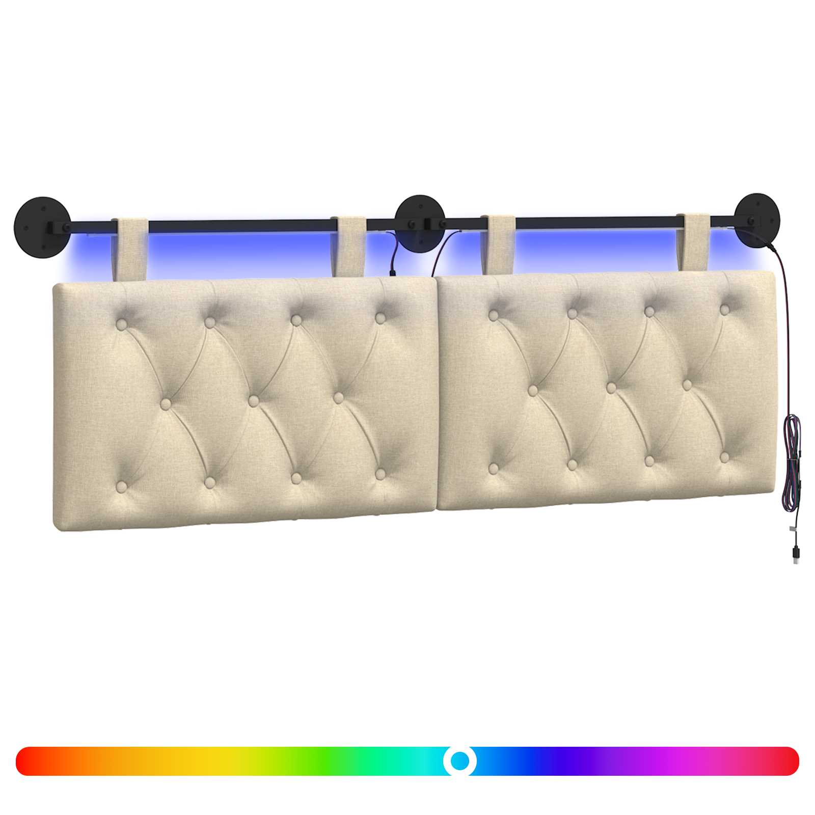 Tête de lit suspendue Avec lumière LED Crème Tissu - XIOS