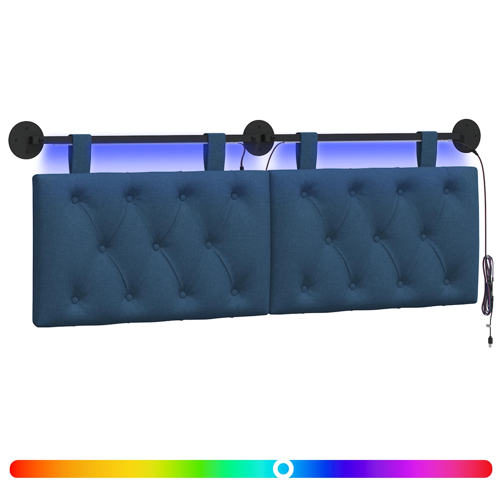 Tête de lit suspendue Avec lumière LED Bleu Tissu - XIOS