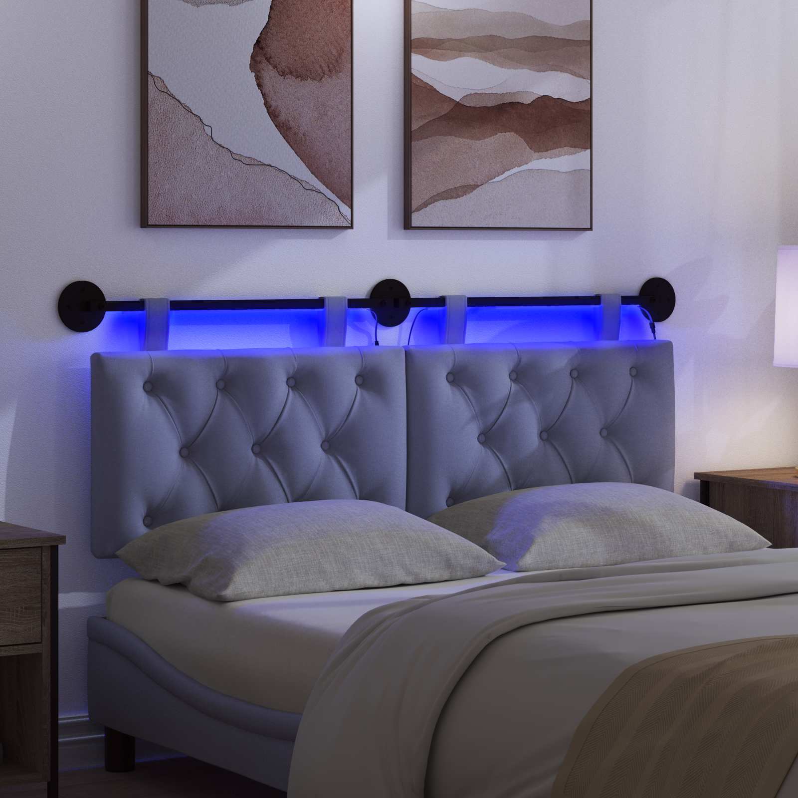 Tête de lit suspendue Avec lumière LED Bleu denim Tissu - XIOS