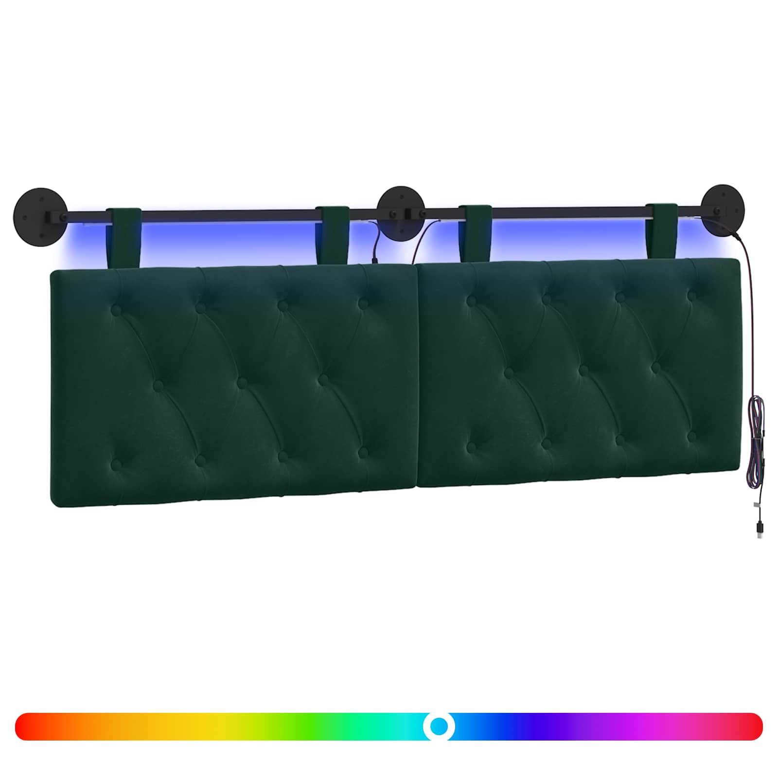 Tête de lit suspendue Avec lumière LED Vert foncé Velours - XIOS