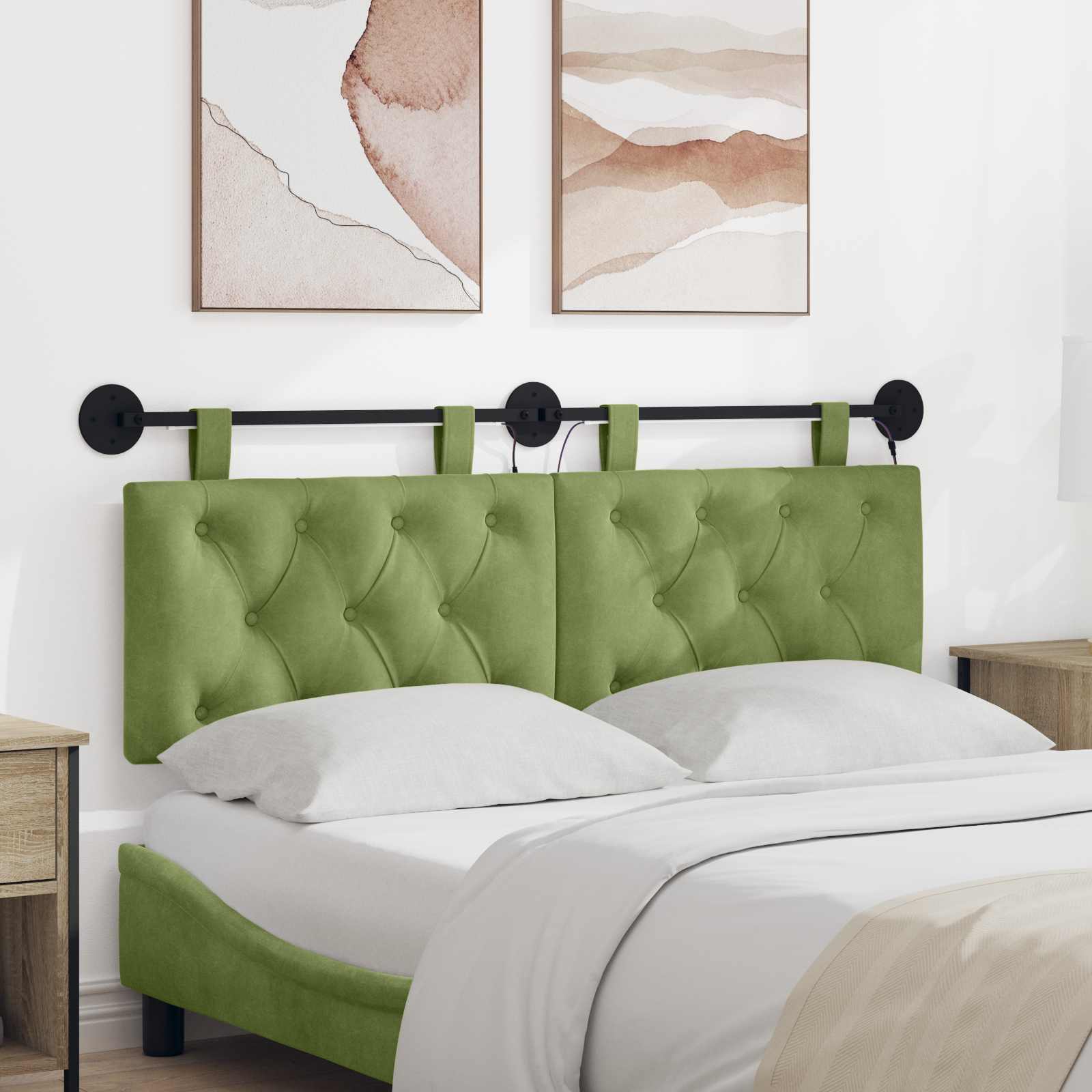 Tête de lit suspendue Avec lumière LED Vert clair Velours - XIOS