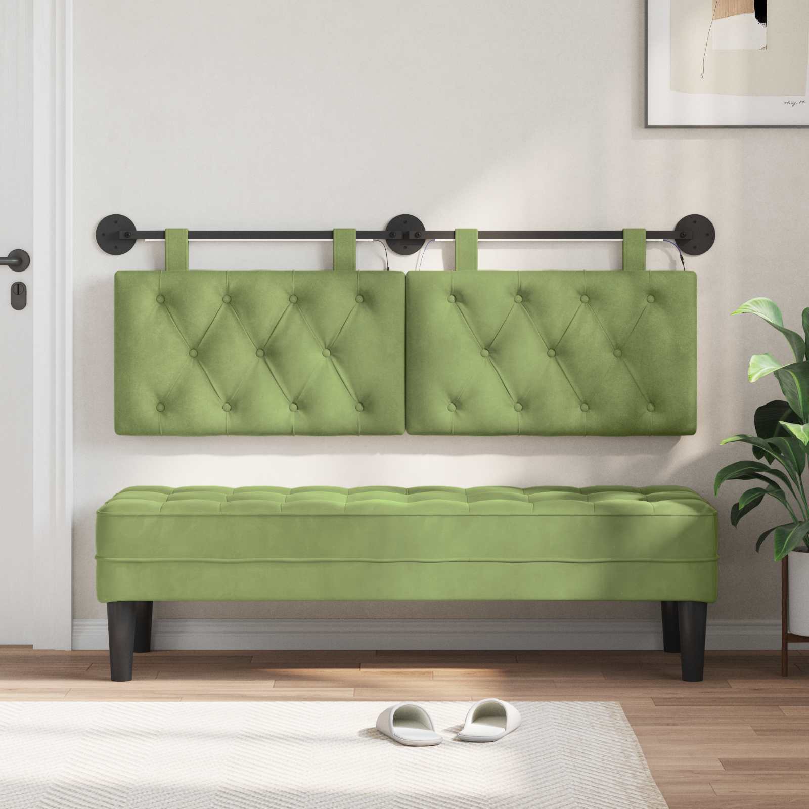 Tête de lit suspendue Avec lumière LED Vert clair Velours - XIOS