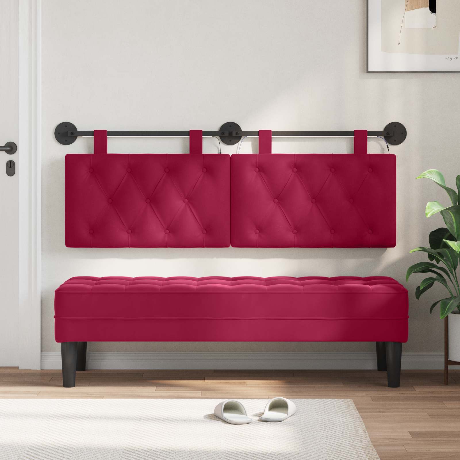 Tête de lit suspendue Avec lumière LED Bordeaux Velours - XIOS