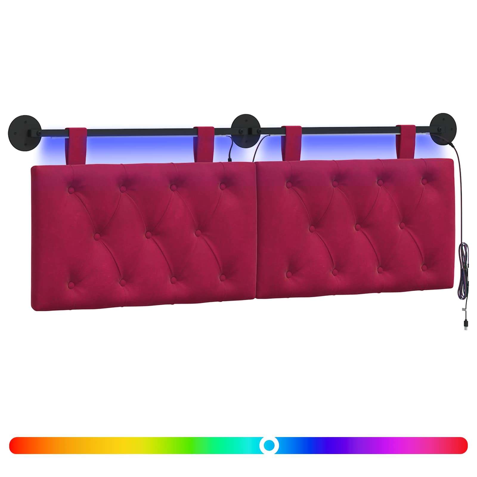 Tête de lit suspendue Avec lumière LED Bordeaux Velours - XIOS