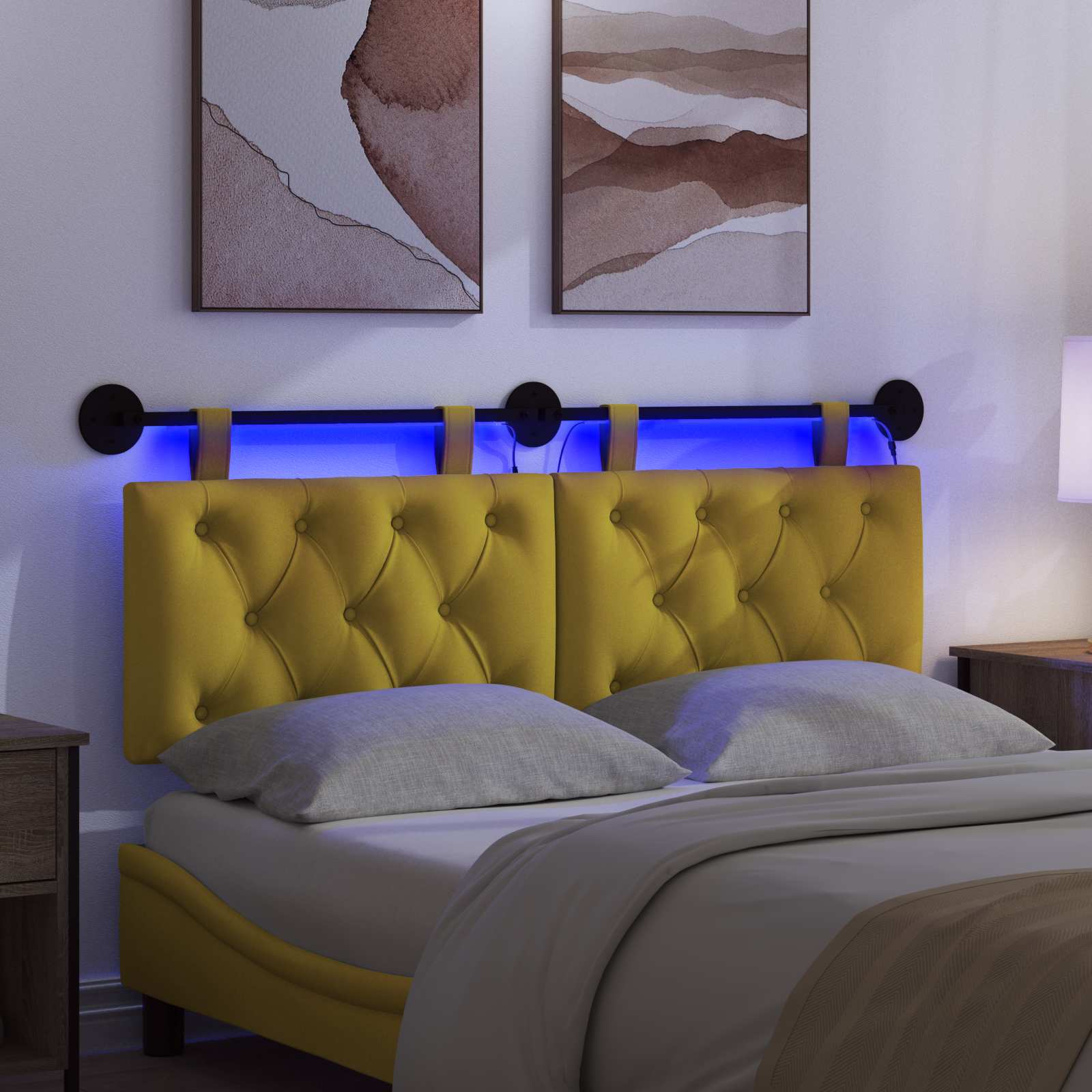 Tête de lit suspendue Avec lumière LED Jaune Velours - XIOS