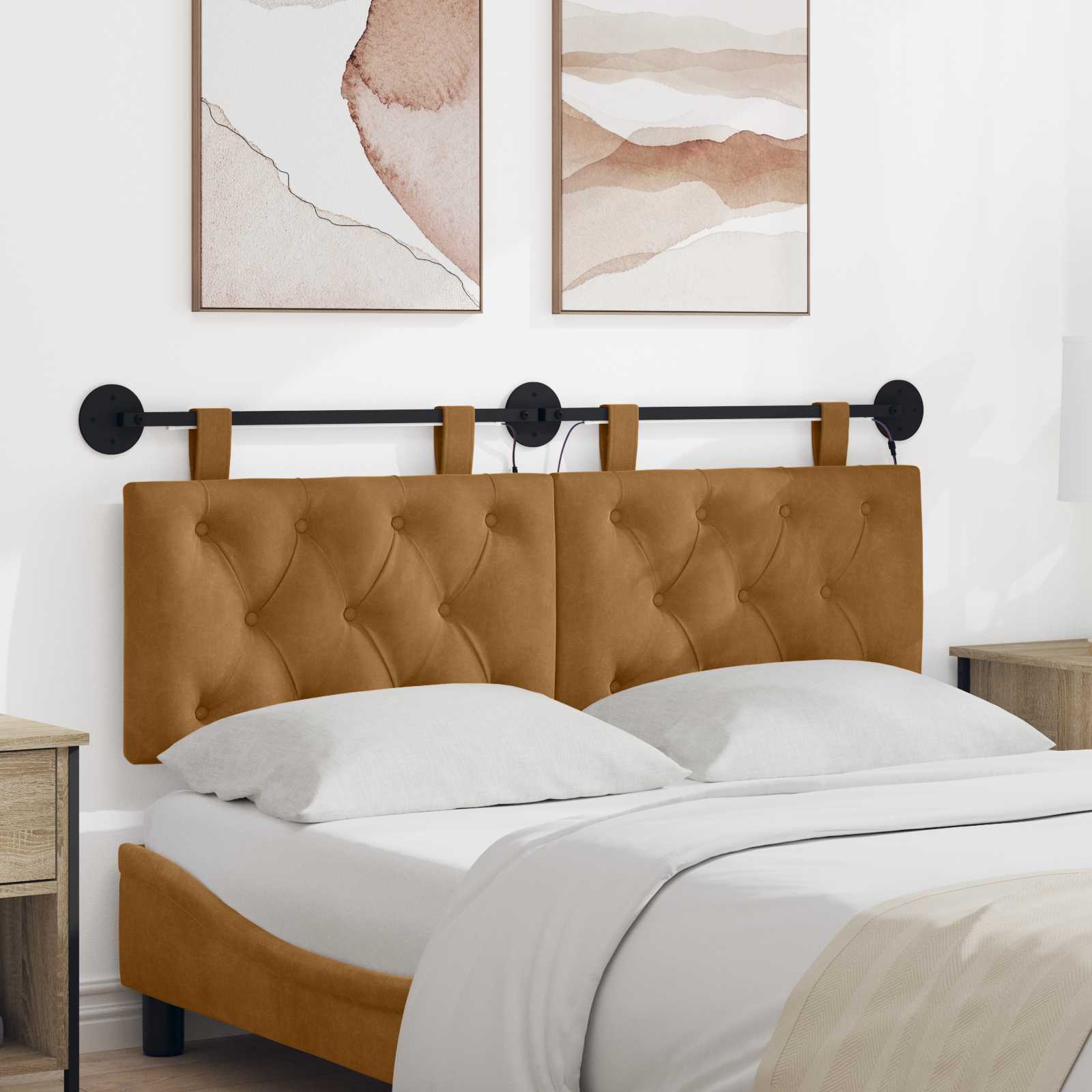 Tête de lit suspendue Avec lumière LED Marron Velours - XIOS