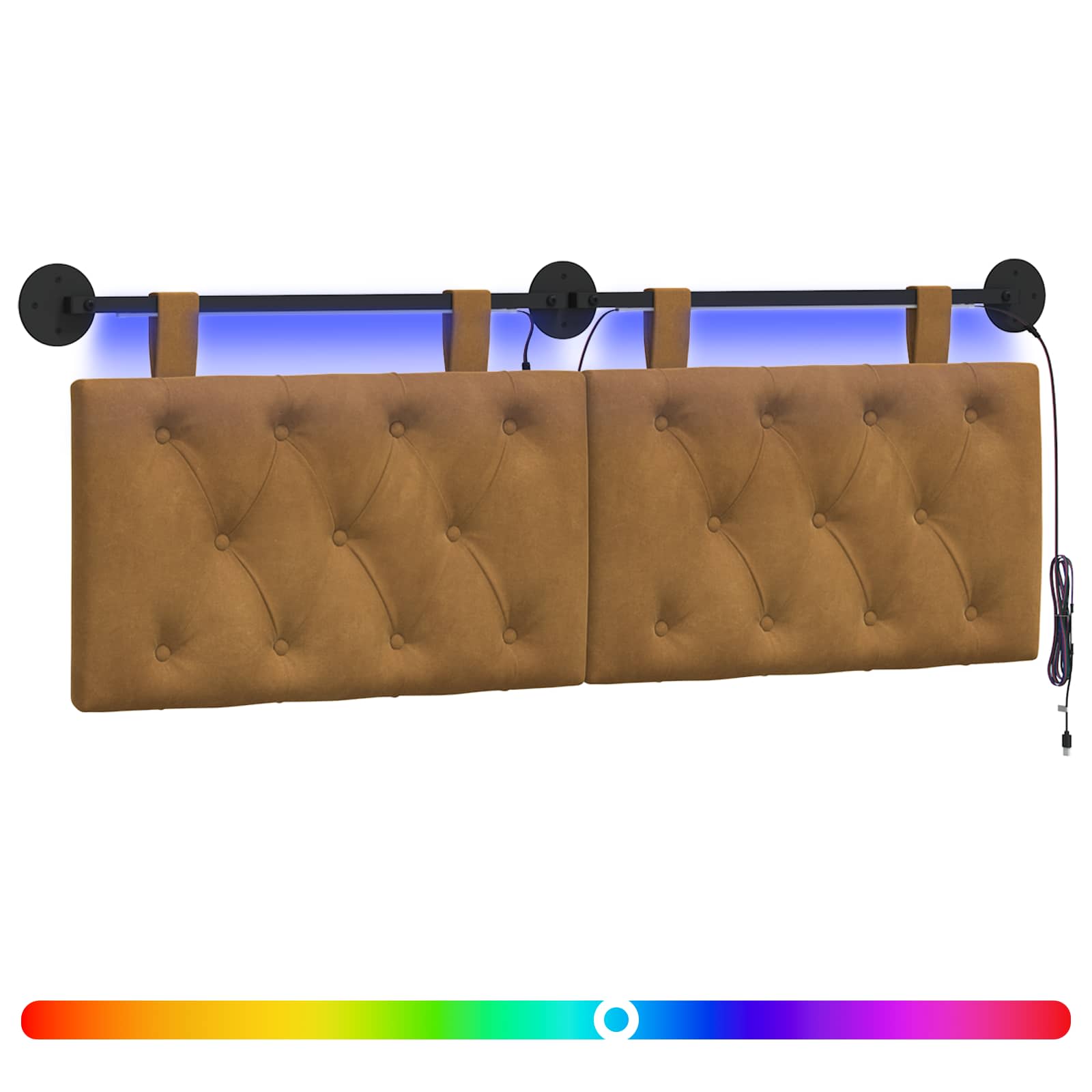 Tête de lit suspendue Avec lumière LED Marron Velours - XIOS