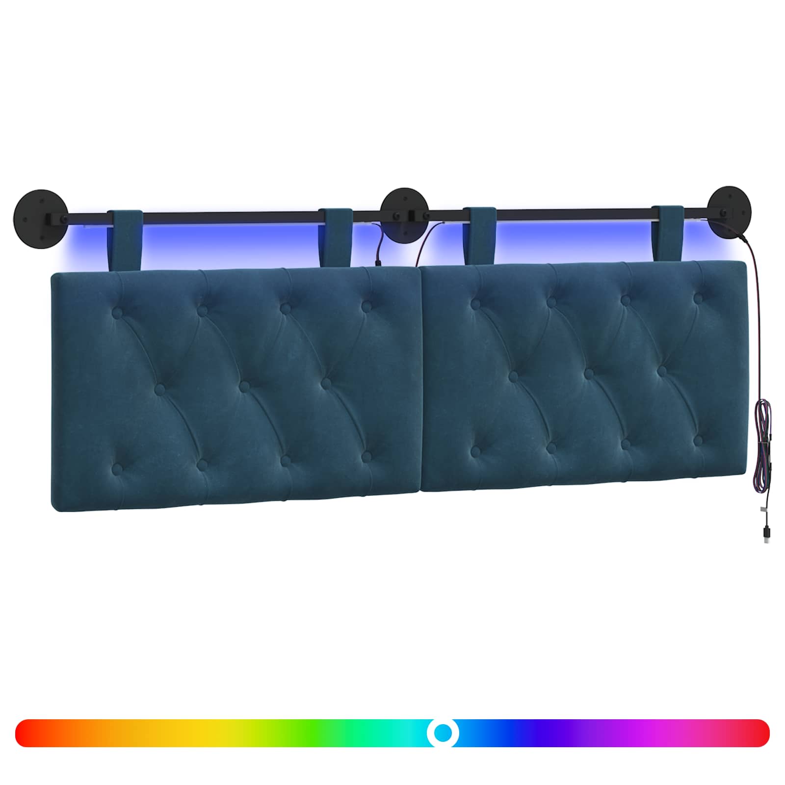 Tête de lit suspendue Avec lumière LED Bleu Velours - XIOS