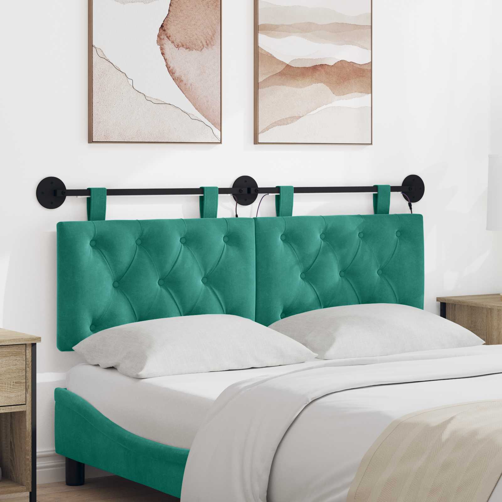 Tête de lit suspendue Avec lumière LED Turquoise Velours - XIOS