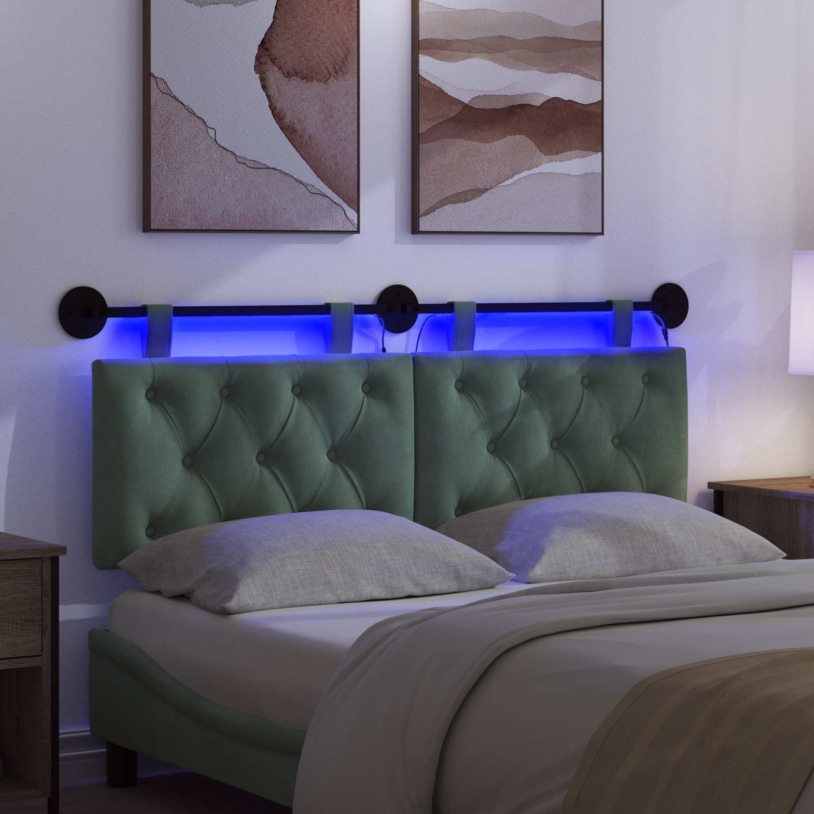 Tête de lit suspendue Avec lumière LED Vert Mer Velours - XIOS