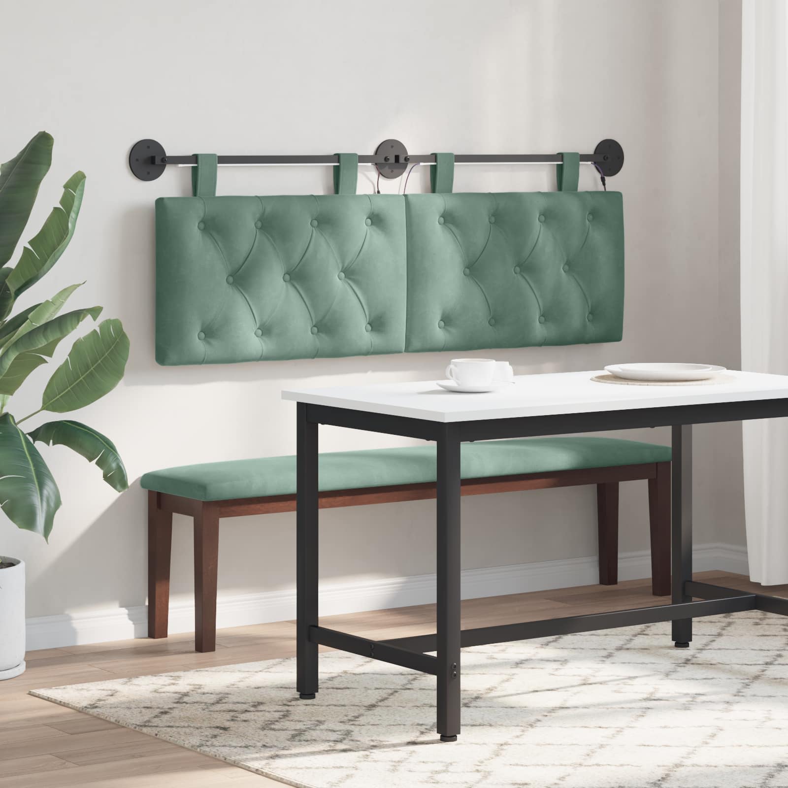 Tête de lit suspendue Avec lumière LED Vert Mer Velours - XIOS