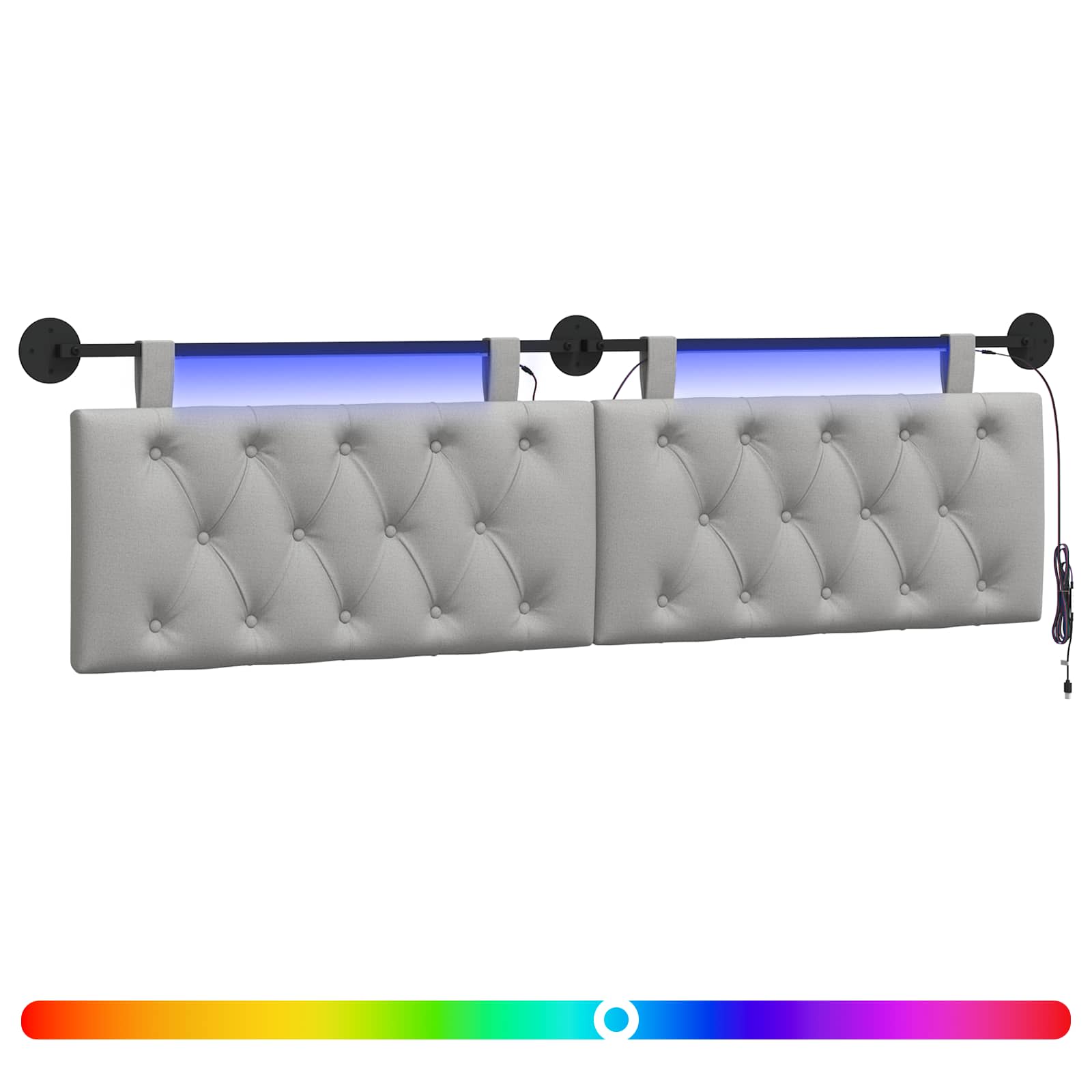 Tête de lit suspendue Avec lumière LED Gris nuage Tissu - XIOS