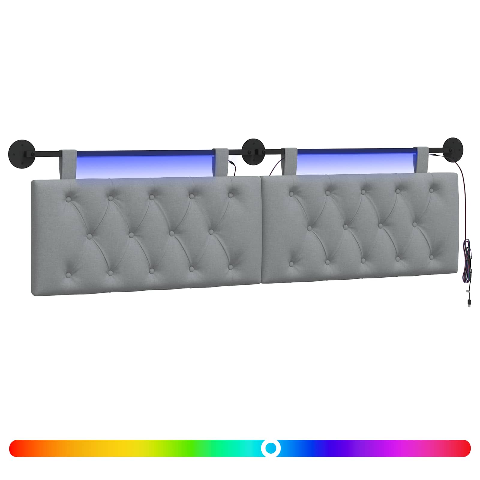 Tête de lit suspendue Avec lumière LED Gris clair Tissu - XIOS