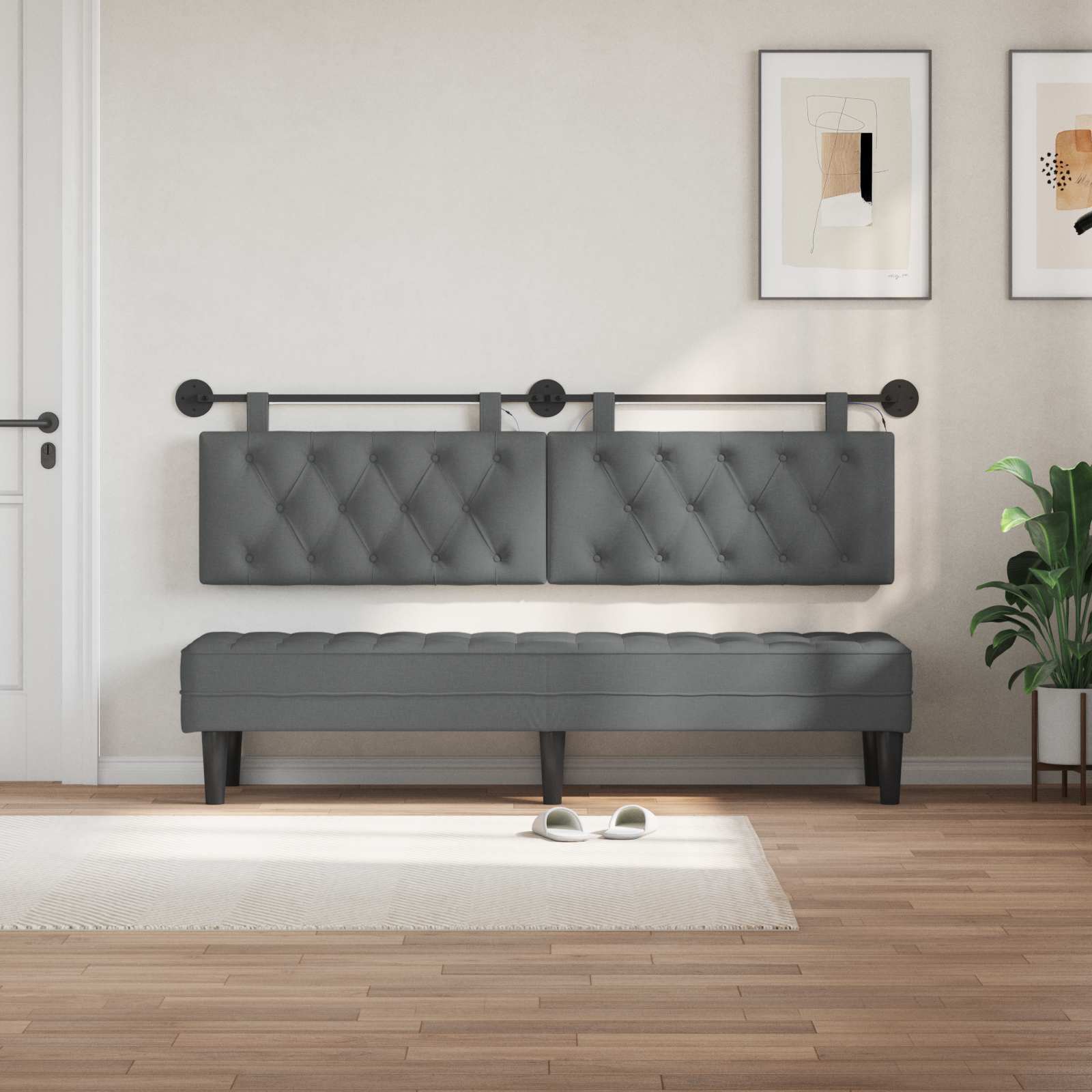 Tête de lit suspendue Avec lumière LED Gris foncé Tissu - XIOS