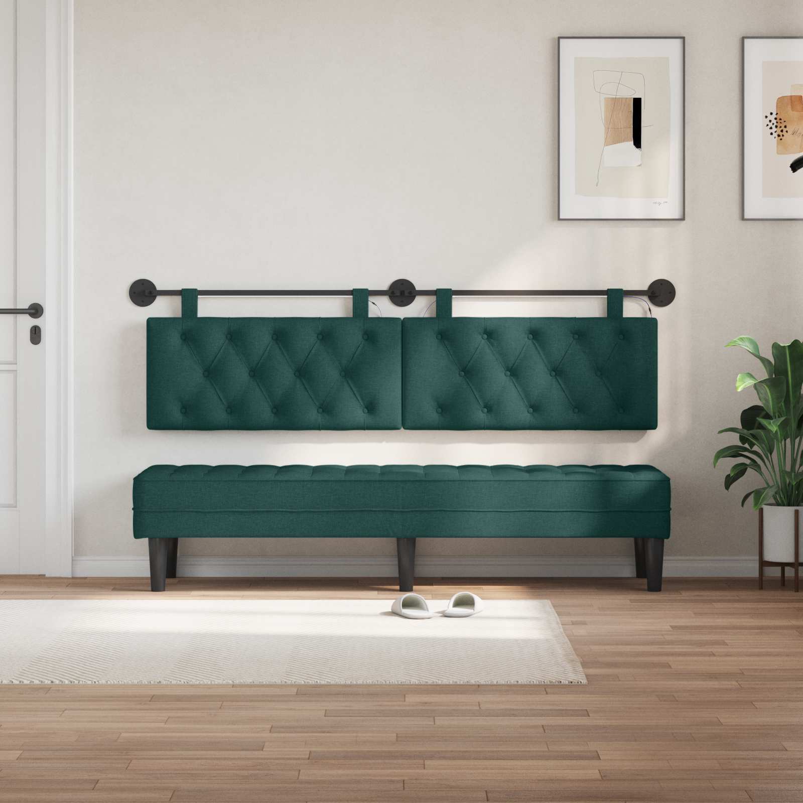 Tête de lit suspendue Avec lumière LED Vert foncé Tissu - XIOS