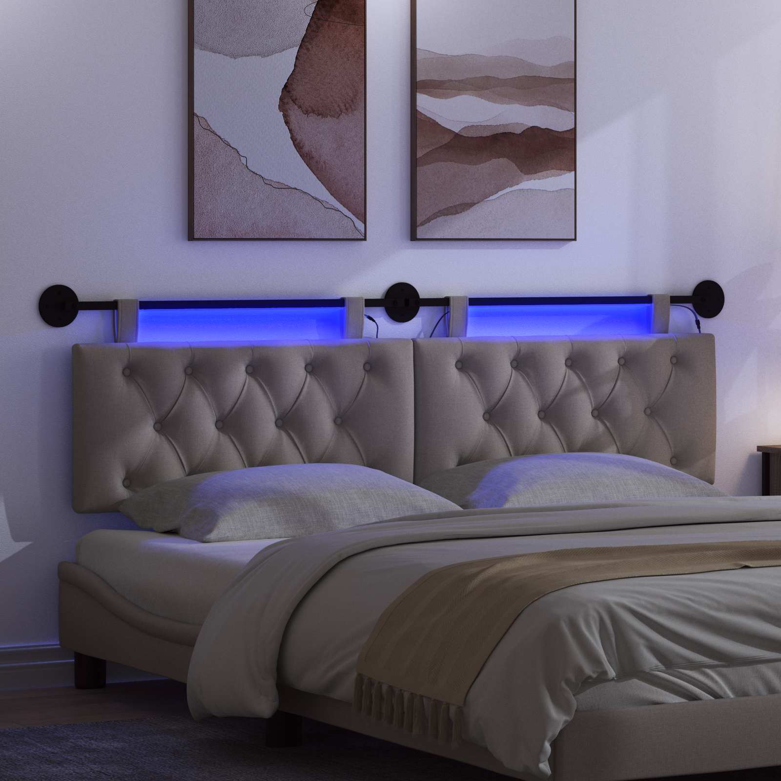 Tête de lit suspendue Avec lumière LED Taupe Tissu - XIOS