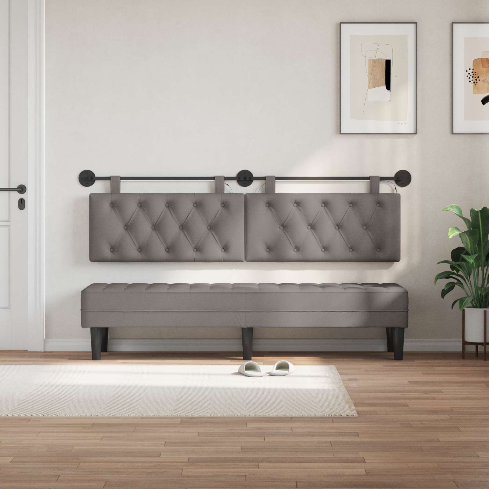 Tête de lit suspendue Avec lumière LED Taupe Tissu - XIOS