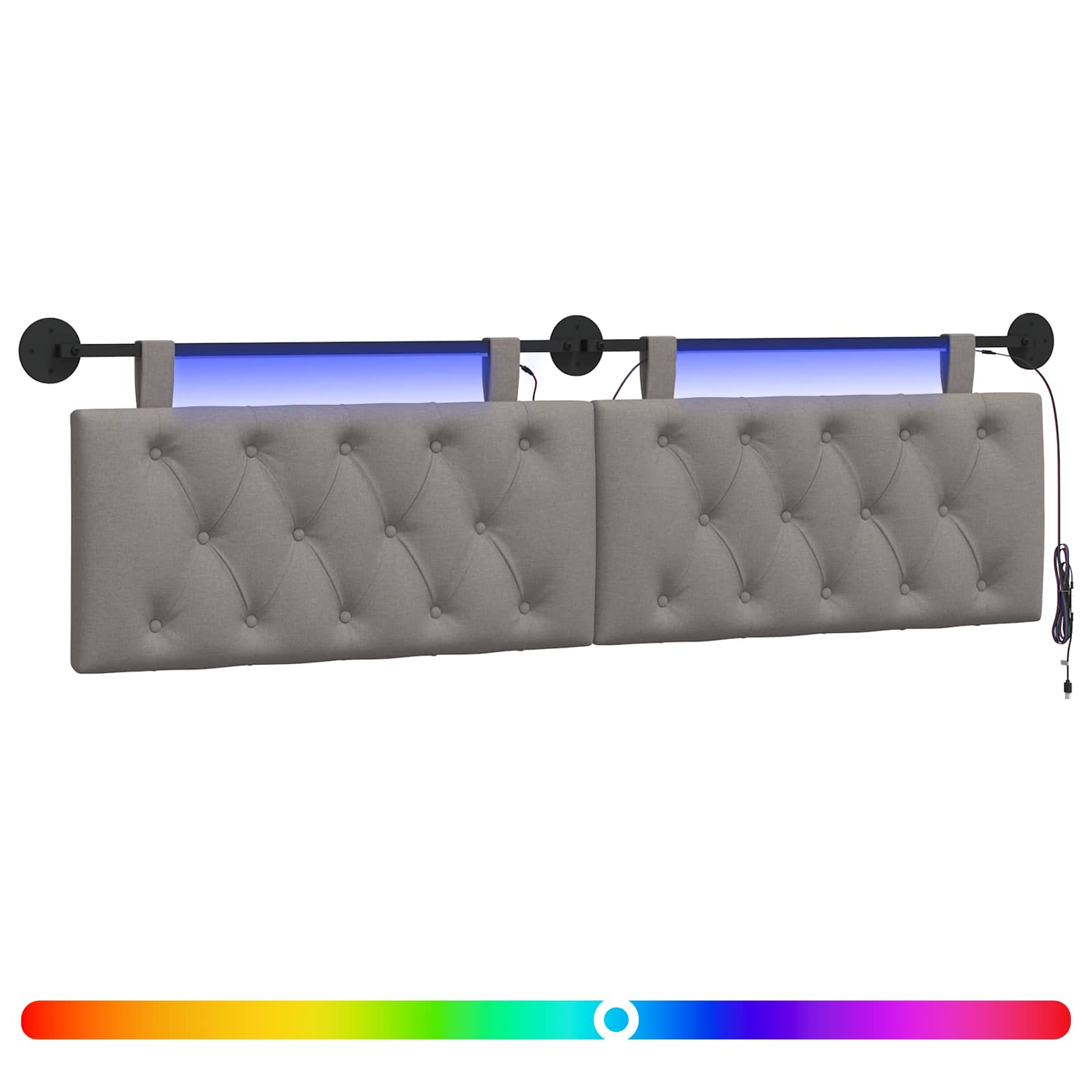 Tête de lit suspendue Avec lumière LED Taupe Tissu - XIOS