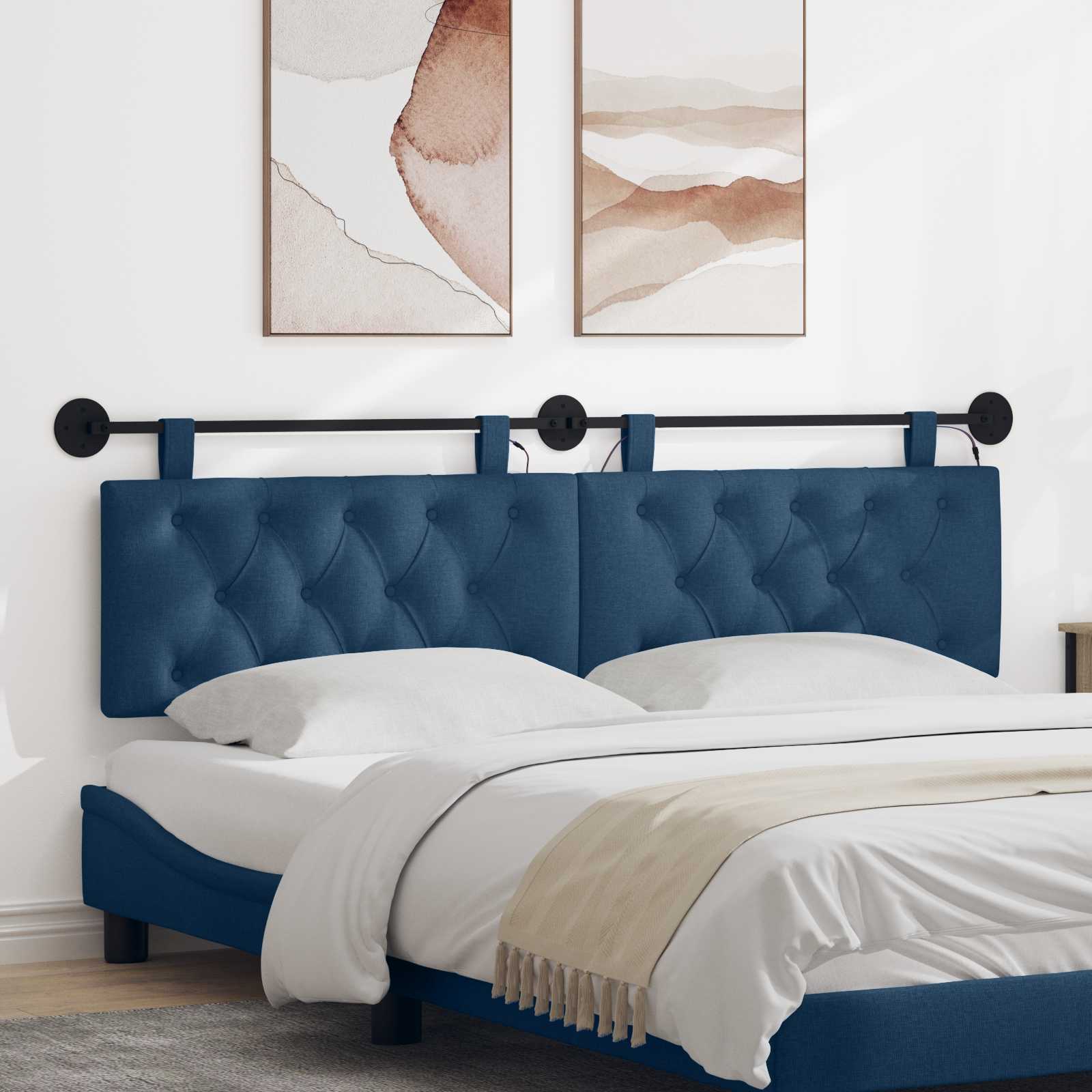 Tête de lit suspendue Avec lumière LED Bleu Tissu - XIOS