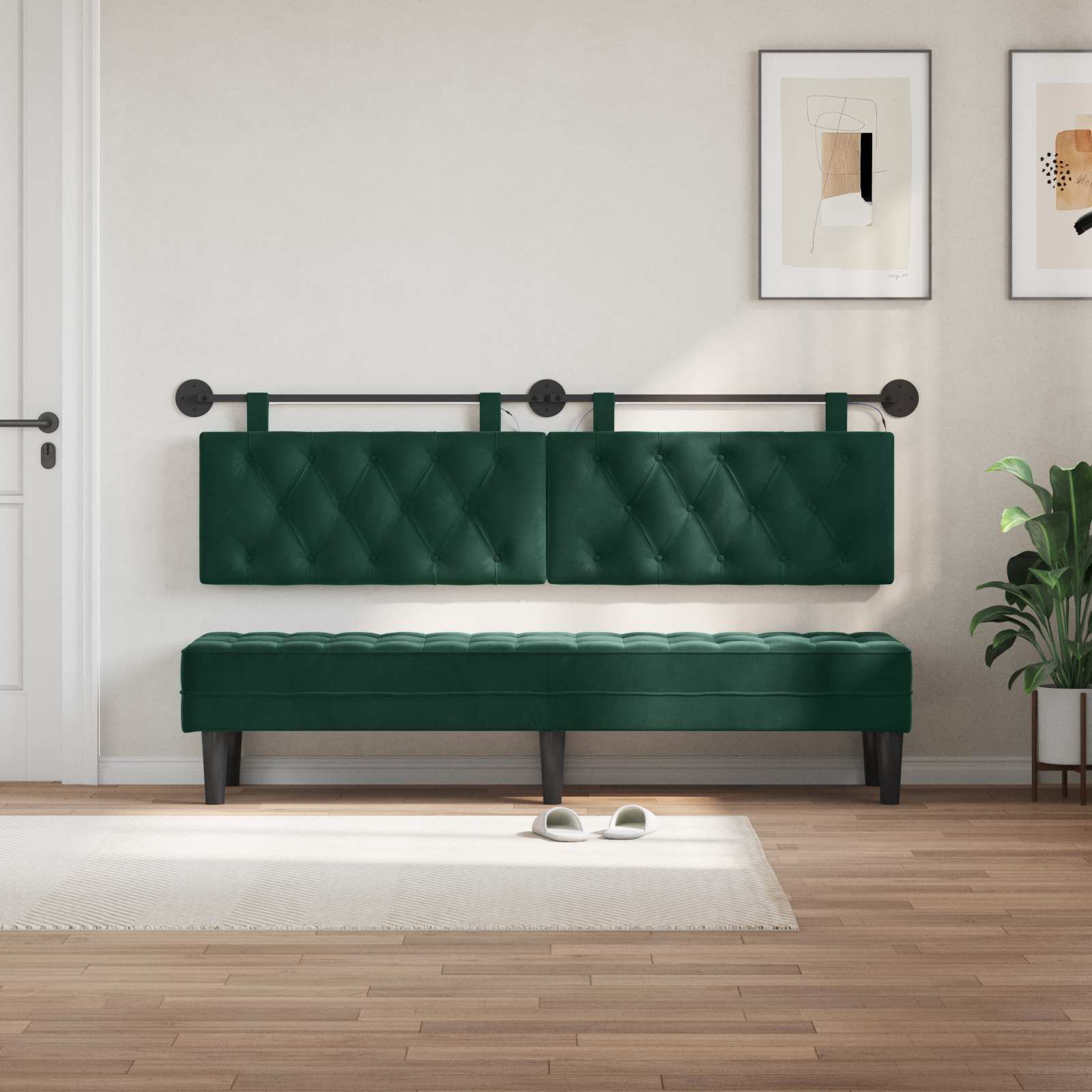 Tête de lit suspendue Avec lumière LED Vert foncé Velours - XIOS