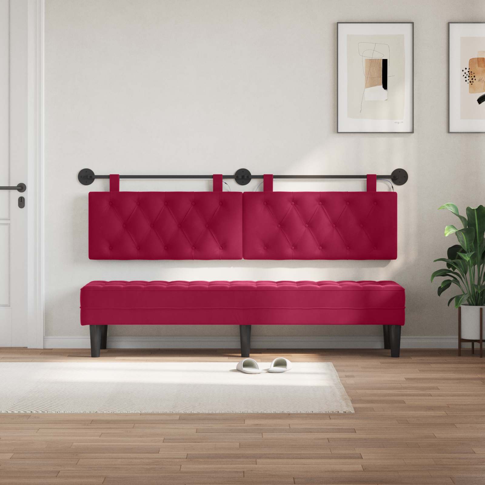Tête de lit suspendue Avec lumière LED Bordeaux Velours - XIOS