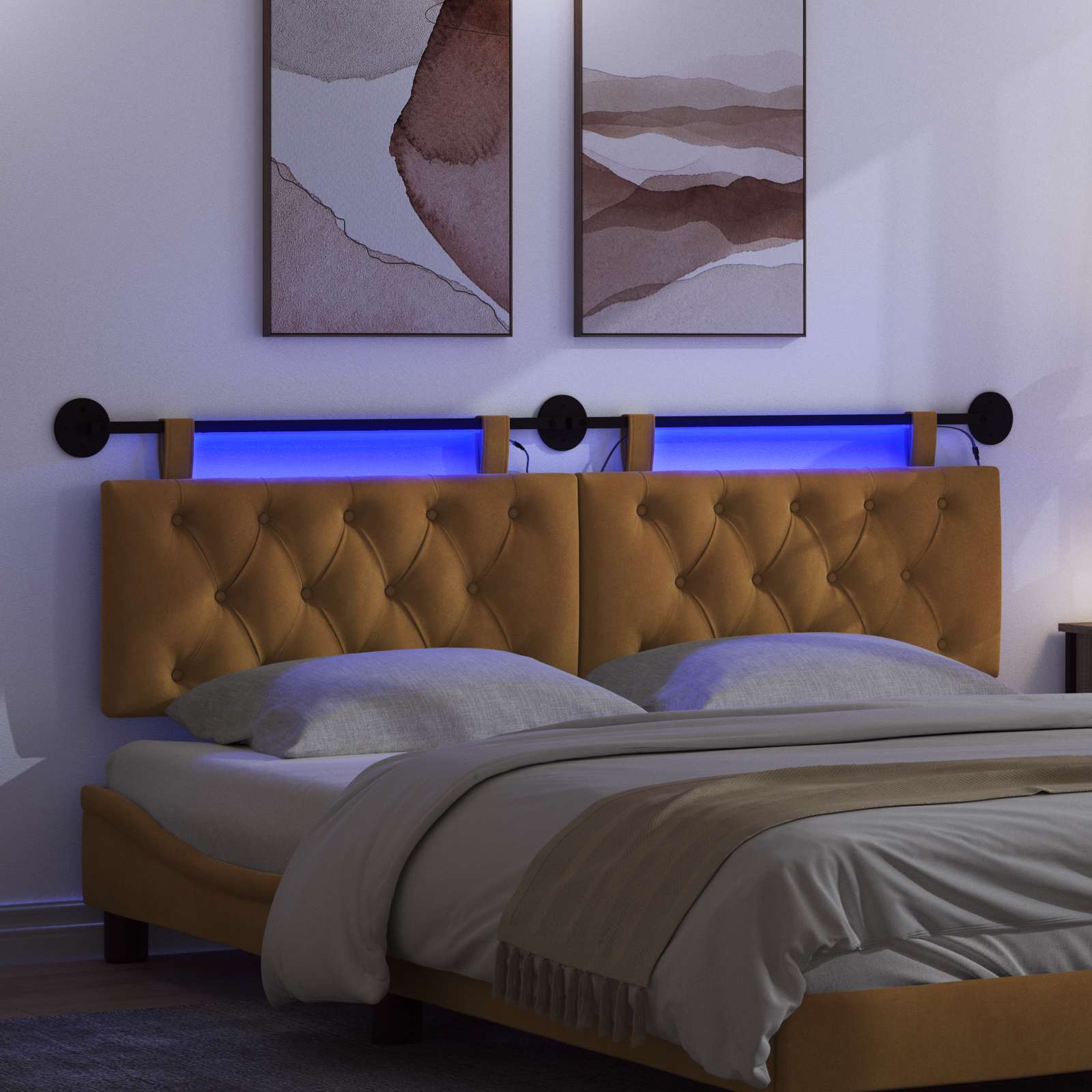 Tête de lit suspendue Avec lumière LED Marron Velours - XIOS