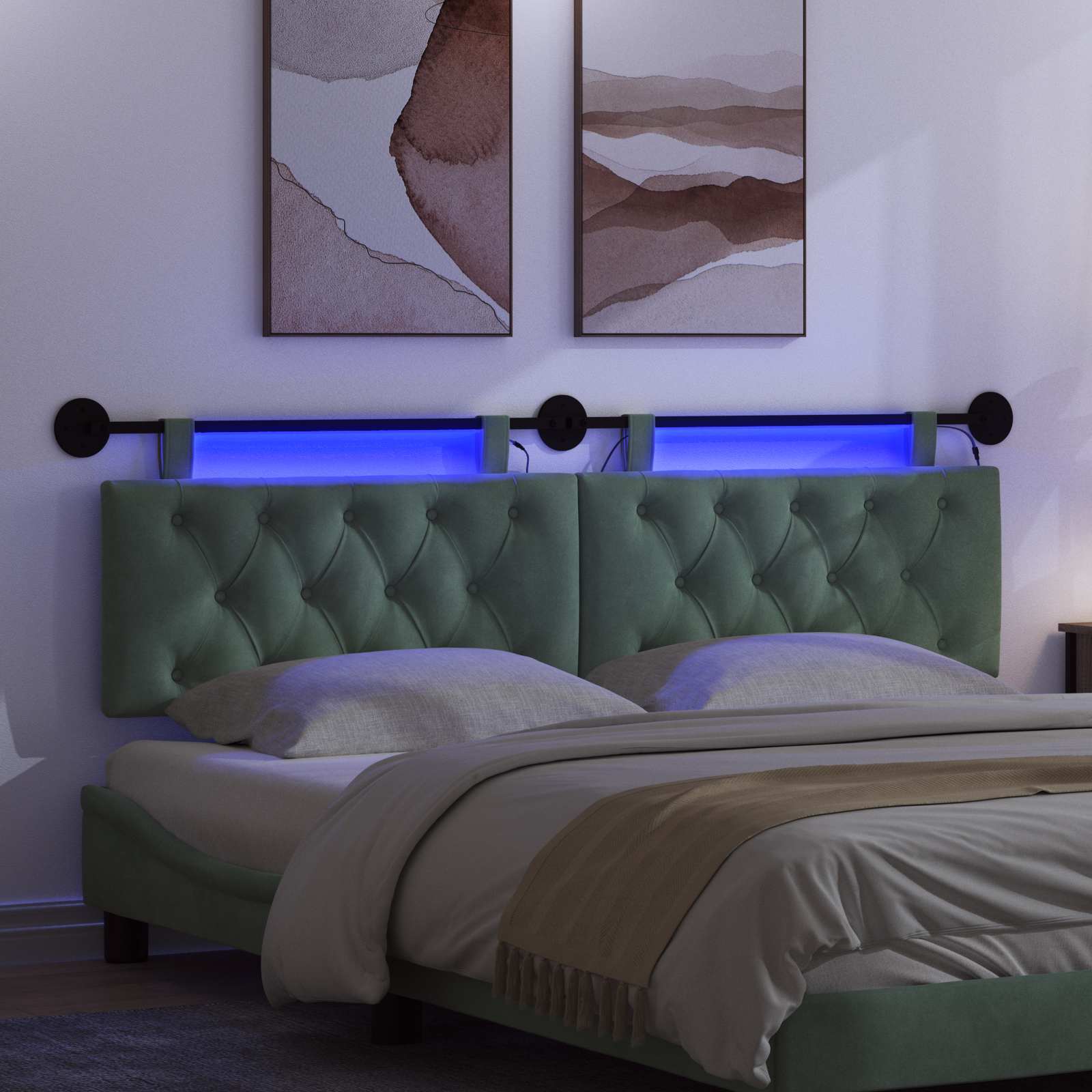 Tête de lit suspendue Avec lumière LED Vert Mer Velours - XIOS