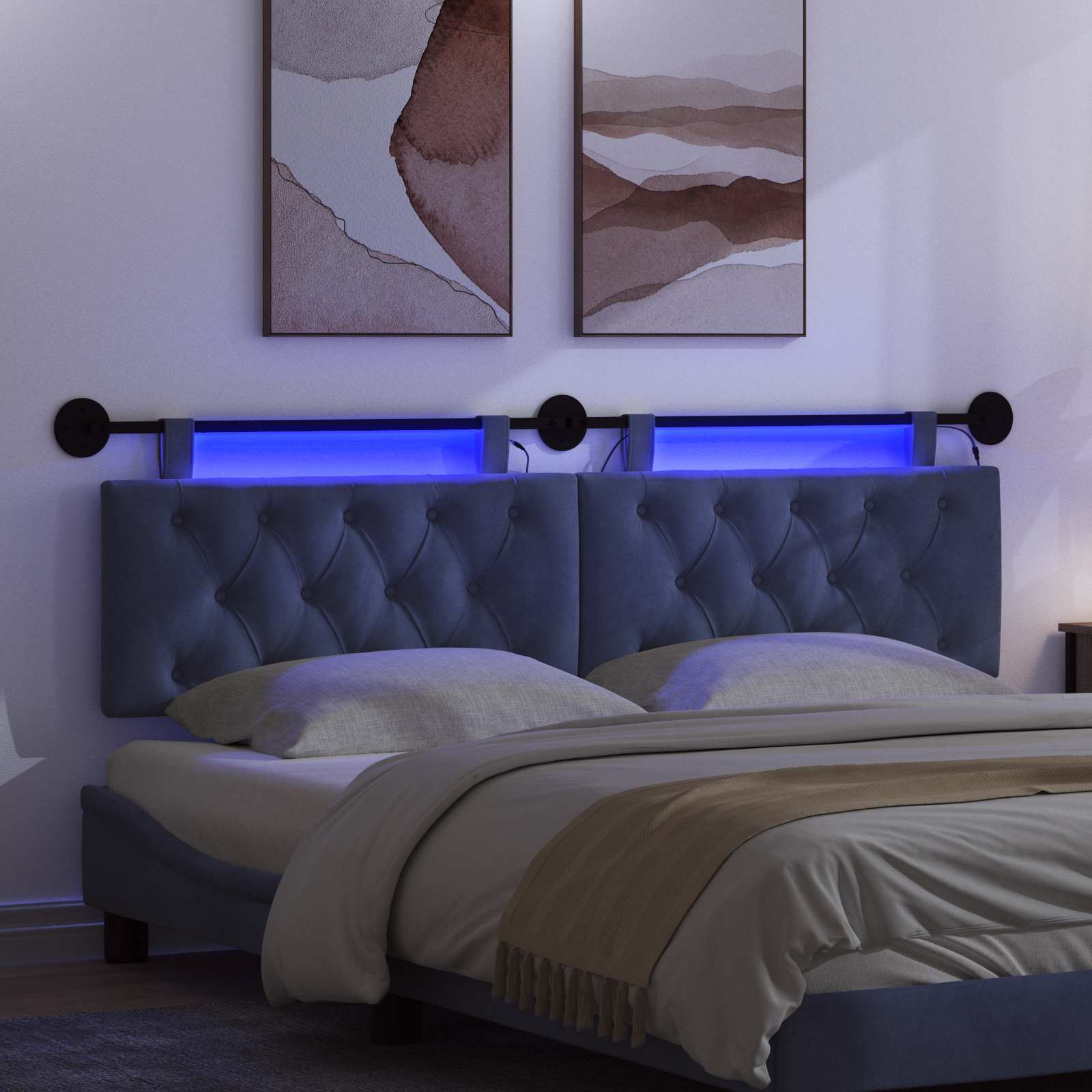 Tête de lit suspendue Avec lumière LED Bleu police Velours - XIOS