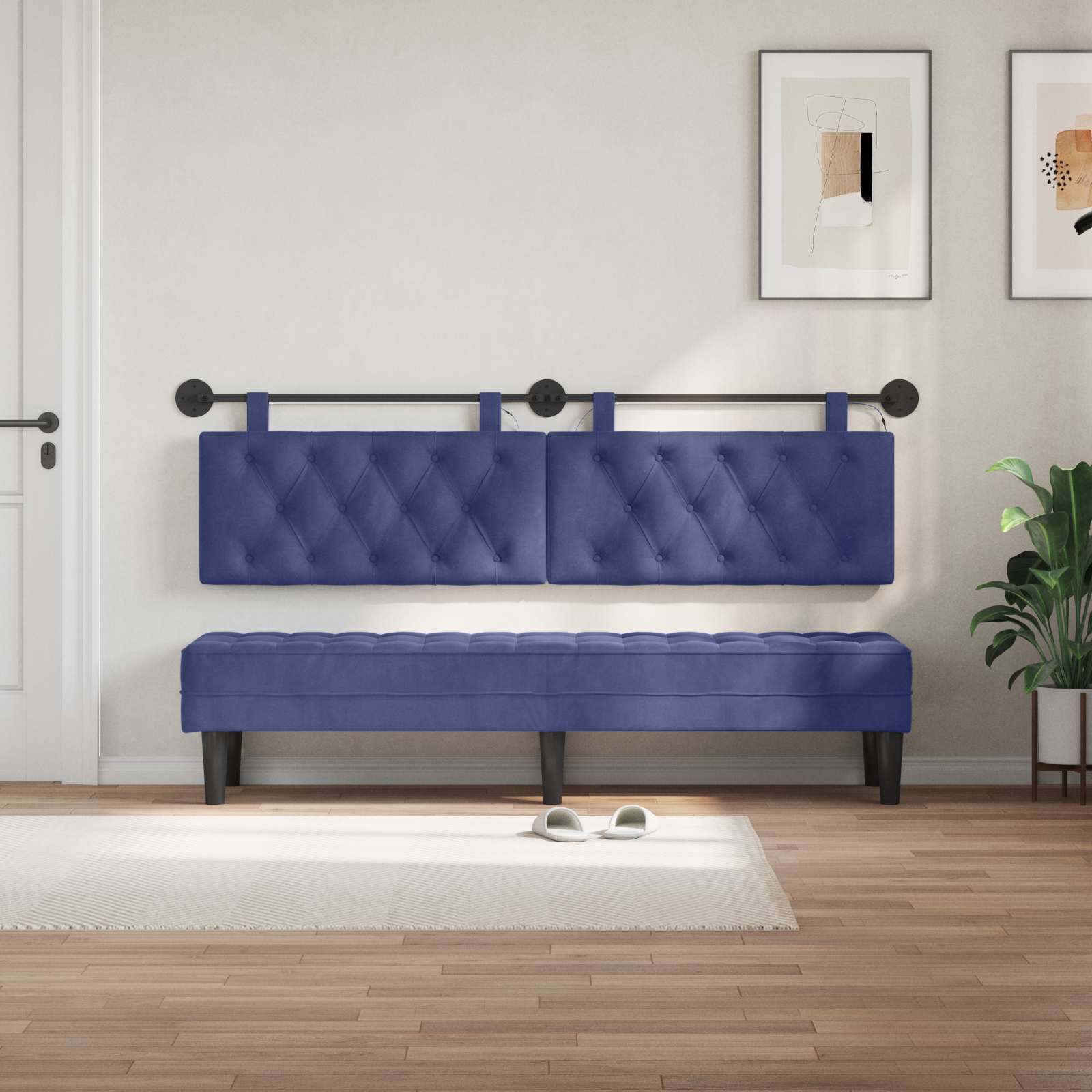 Tête de lit suspendue Avec lumière LED Bleu police Velours - XIOS