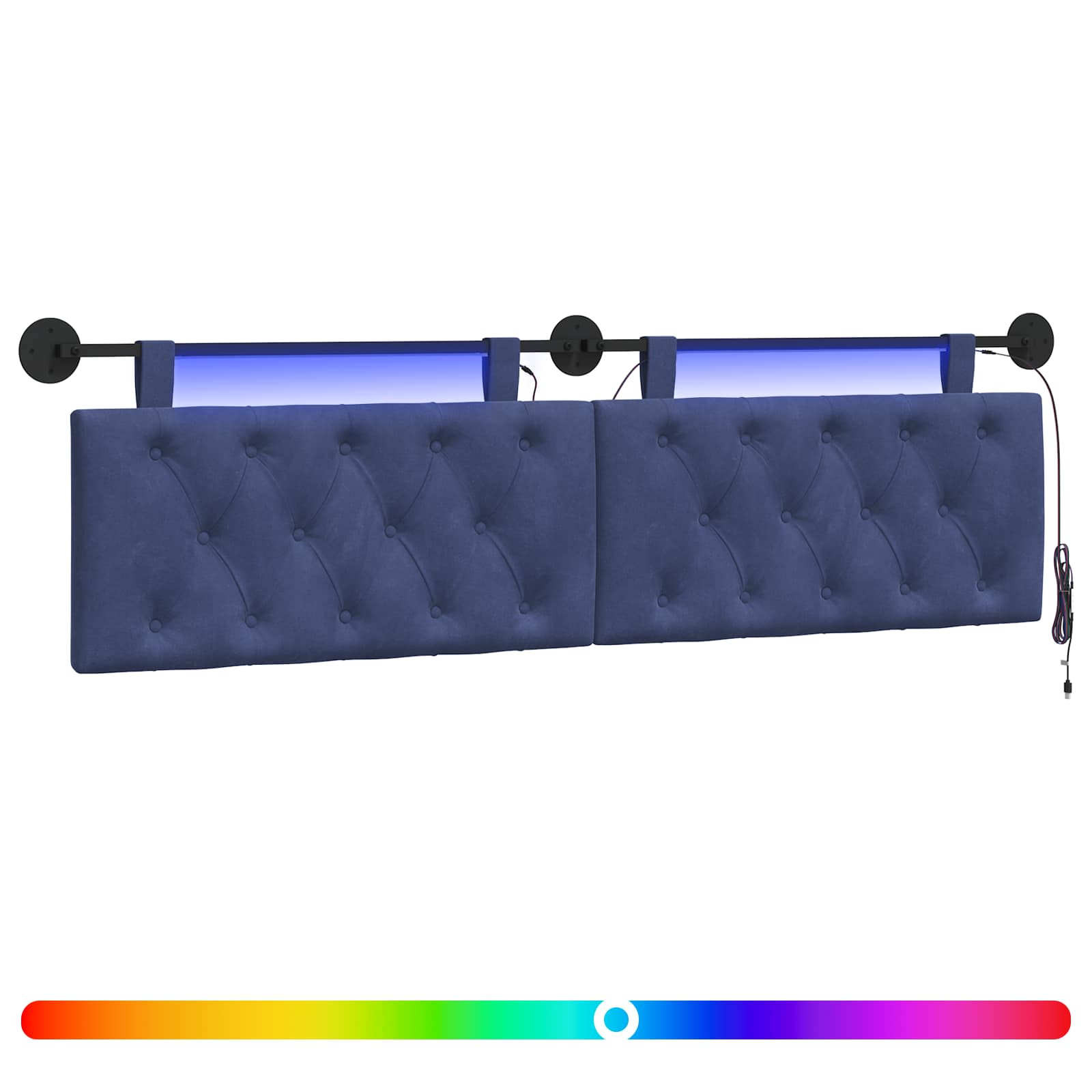 Tête de lit suspendue Avec lumière LED Bleu police Velours - XIOS