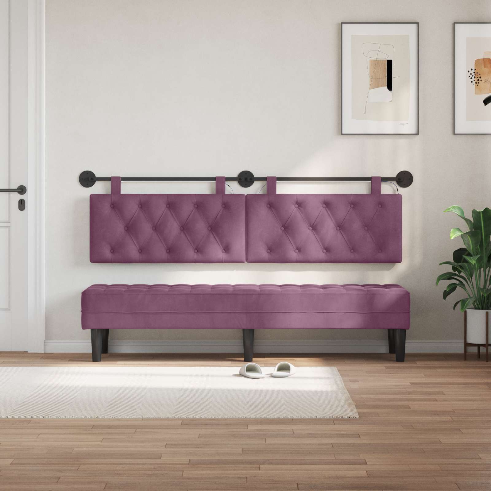Tête de lit suspendue Avec lumière LED Pourpre Velours - XIOS