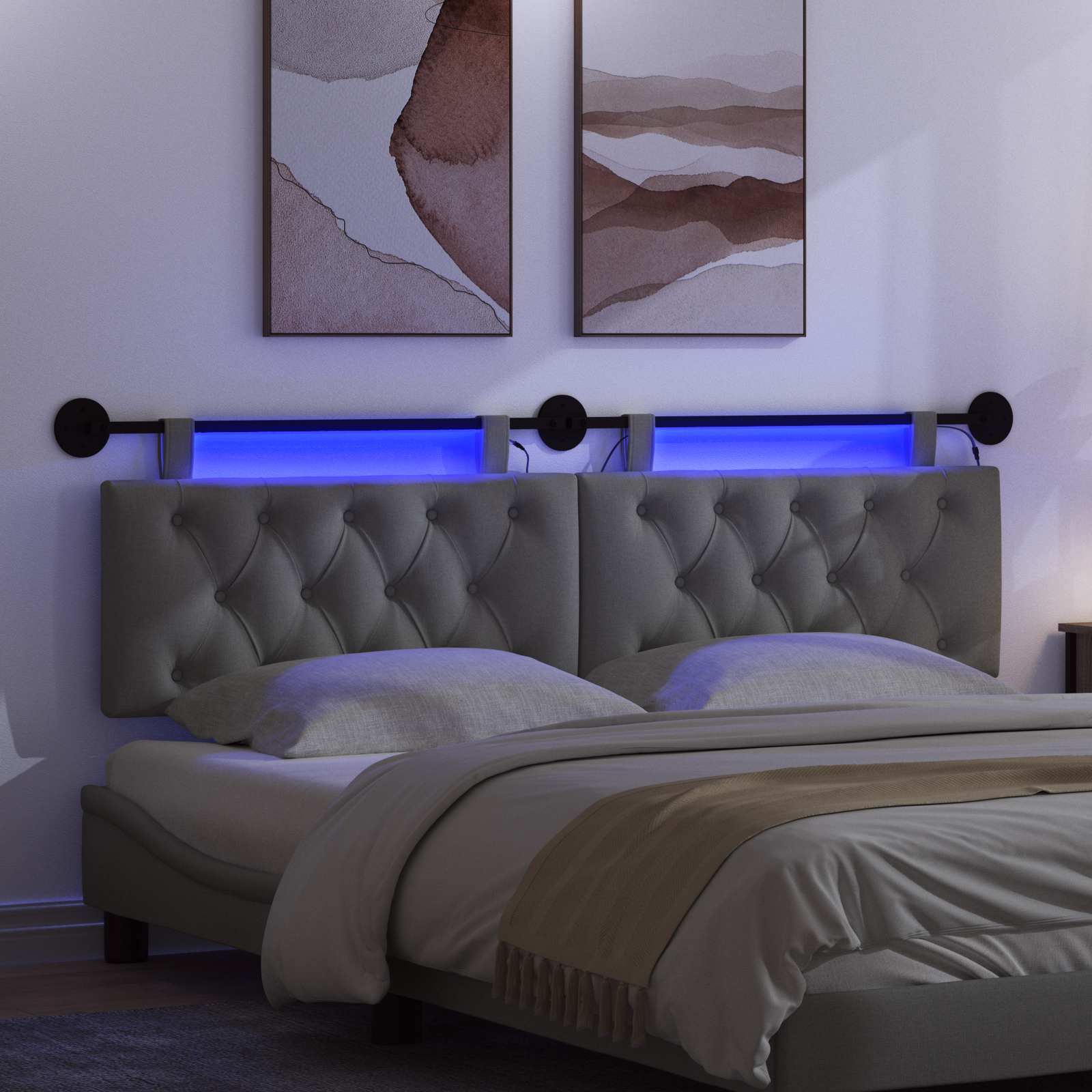 Tête de lit suspendue Avec lumière LED Gris foncé Tissu - XIOS