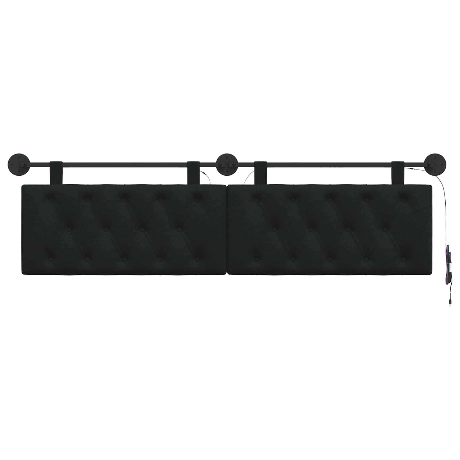 Tête de lit suspendue Avec lumière LED Noir Tissu - XIOS