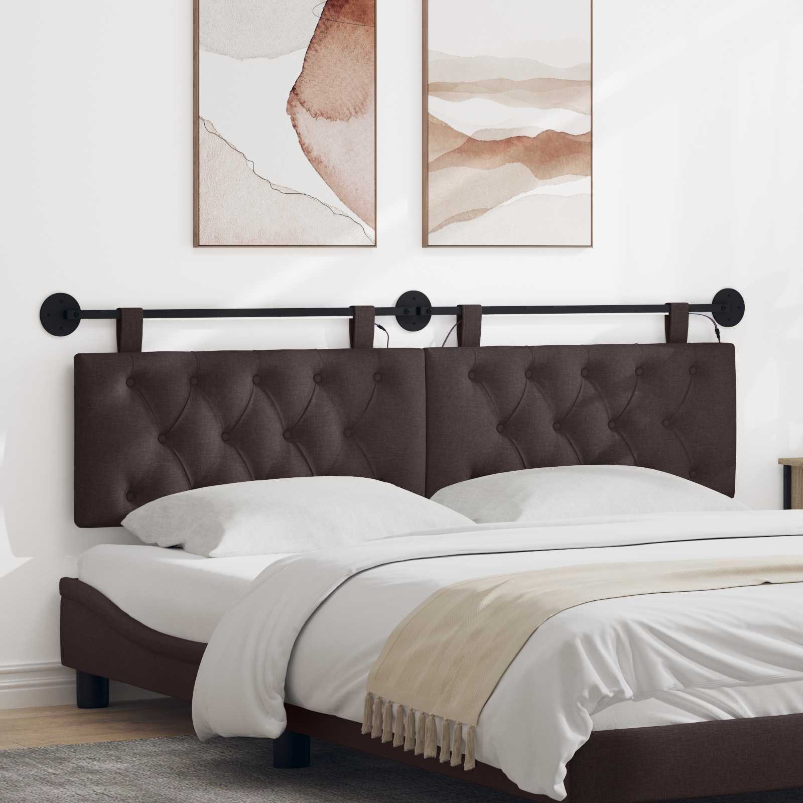 Tête de lit suspendue Avec lumière LED Marron foncé Tissu - XIOS