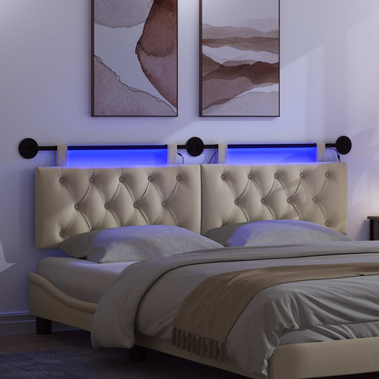 Tête de lit suspendue Avec lumière LED Crème Tissu - XIOS