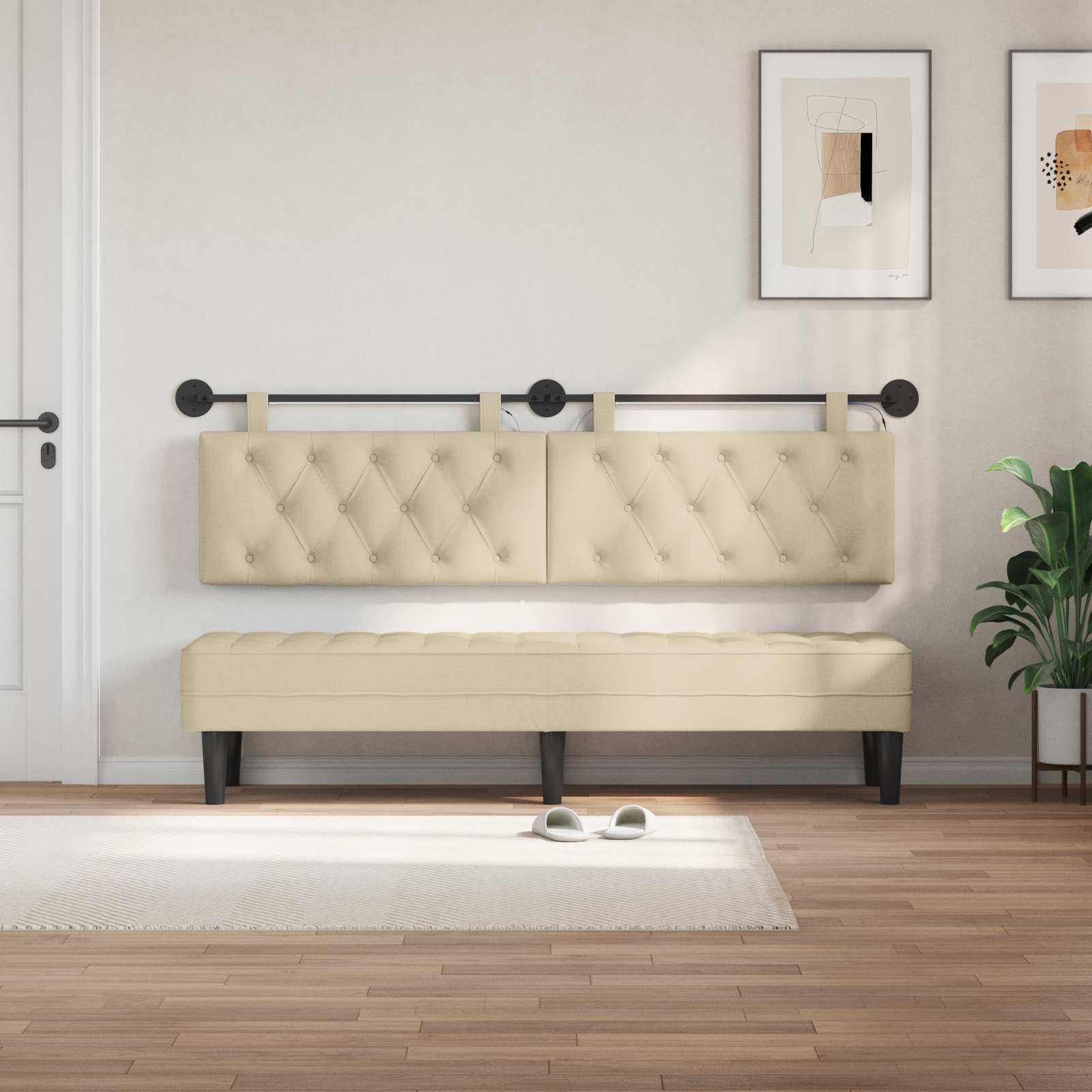 Tête de lit suspendue Avec lumière LED Crème Tissu - XIOS