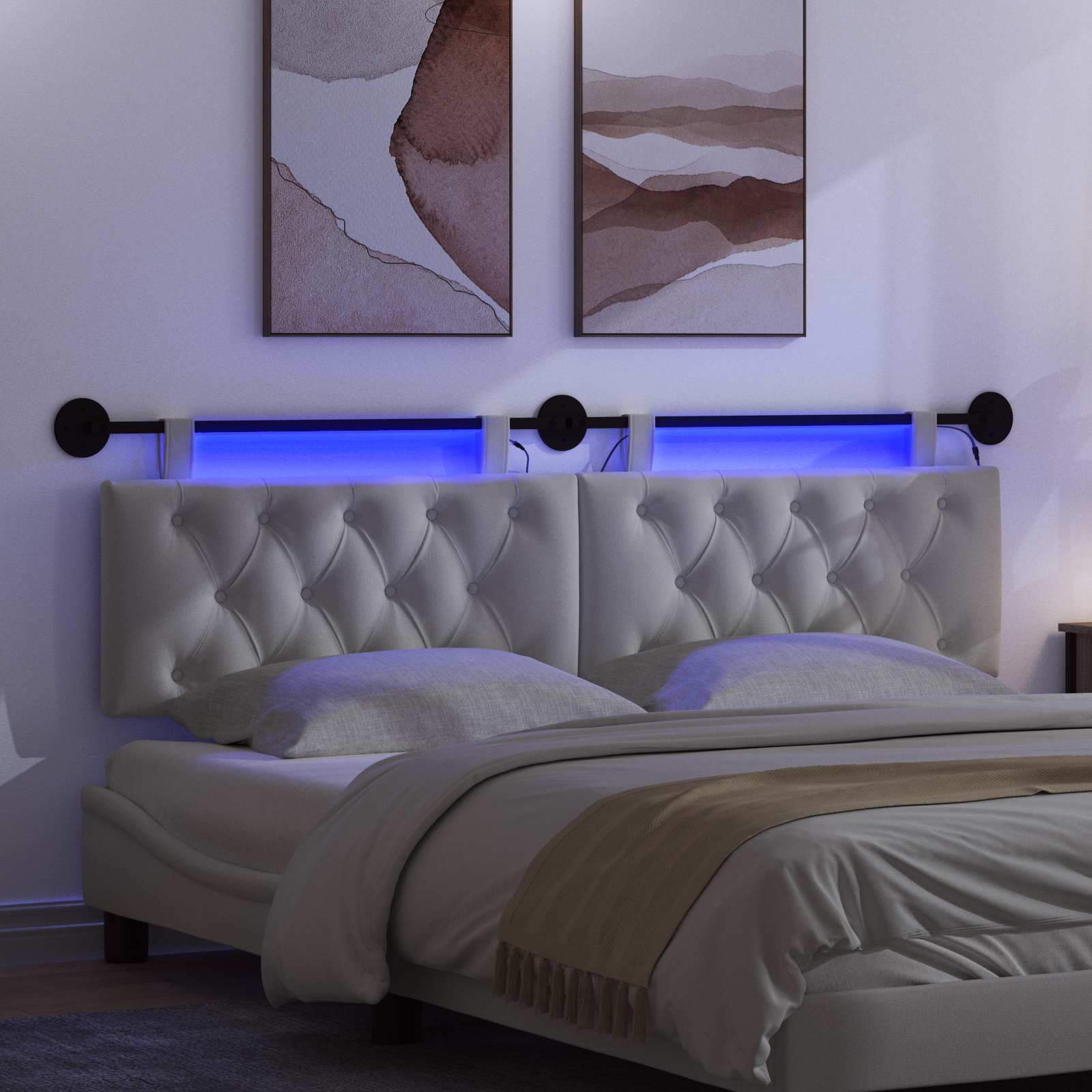 Tête de lit suspendue Avec lumière LED Blanc Tissu - XIOS