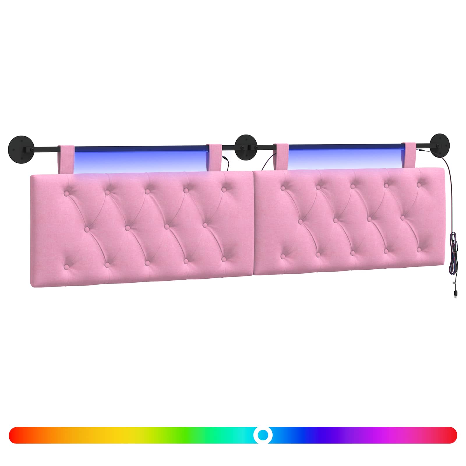 Tête de lit suspendue Avec lumière LED Rose Tissu - XIOS