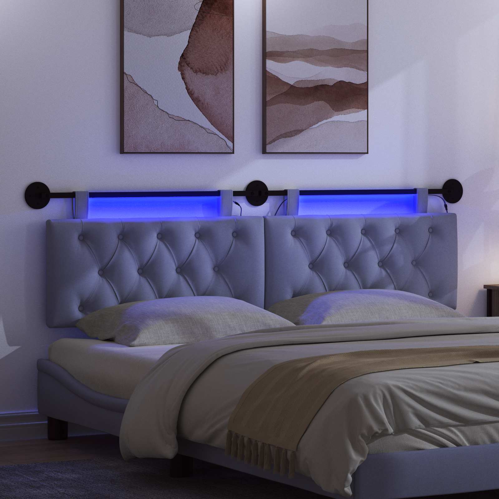 Tête de lit suspendue Avec lumière LED Bleu denim Tissu - XIOS