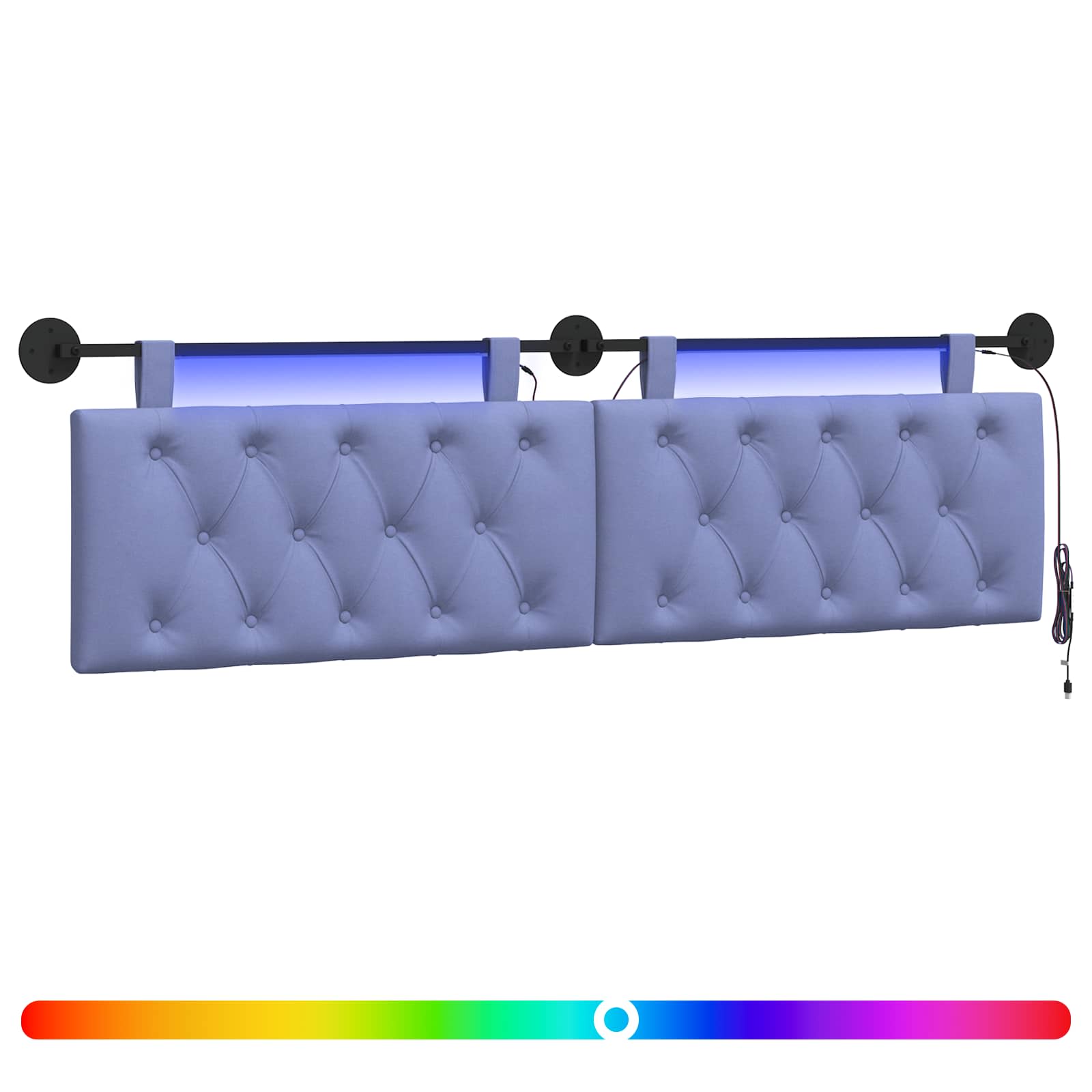 Tête de lit suspendue Avec lumière LED Bleu denim Tissu - XIOS