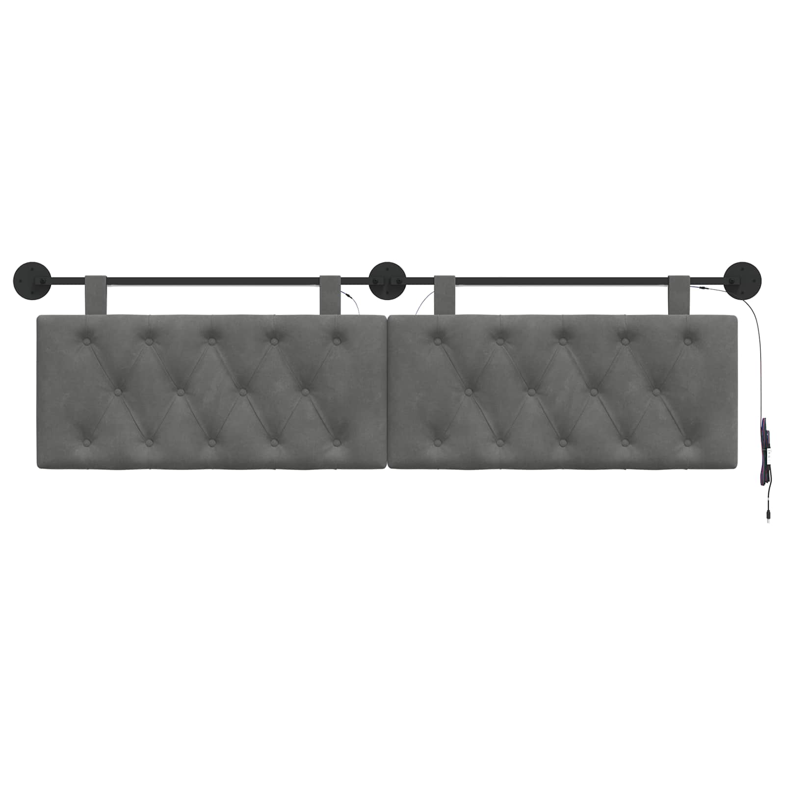 Tête de lit suspendue Avec lumière LED Gris foncé Velours - XIOS