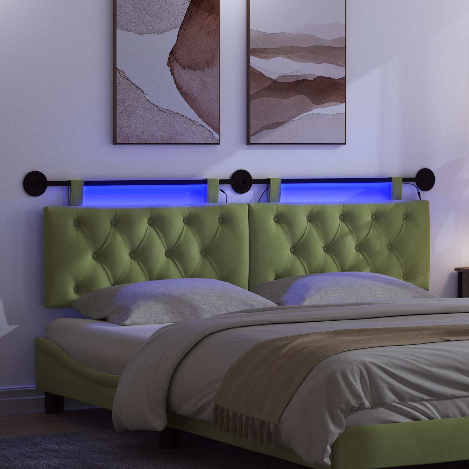 Tête de lit suspendue Avec lumière LED Vert clair Velours - XIOS
