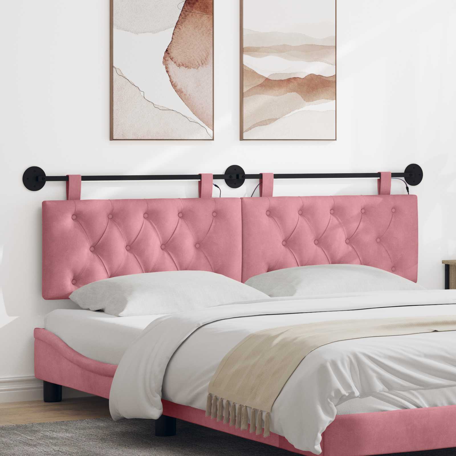 Tête de lit suspendue Avec lumière LED Rose Velours - XIOS