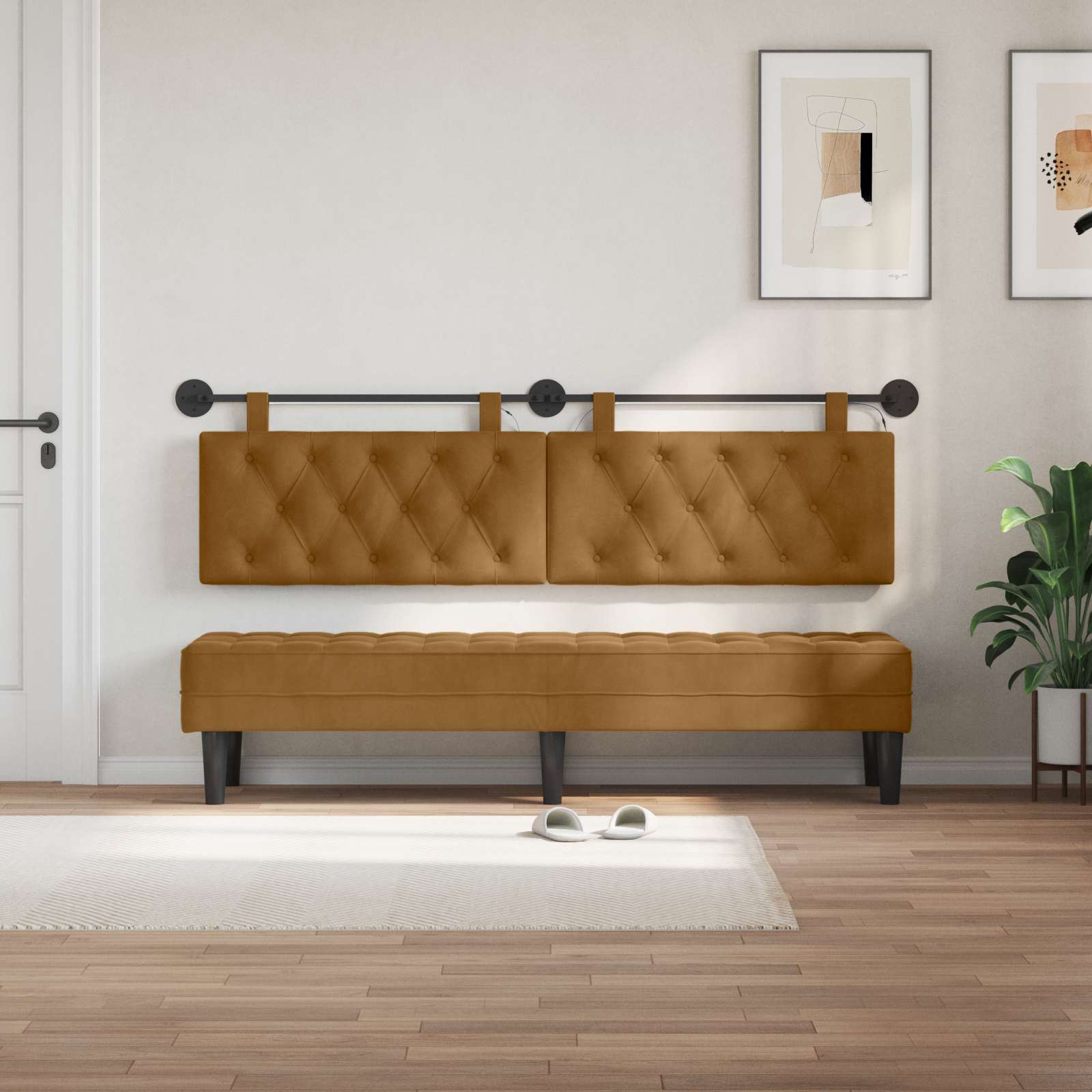 Tête de lit suspendue Avec lumière LED Marron Velours - XIOS