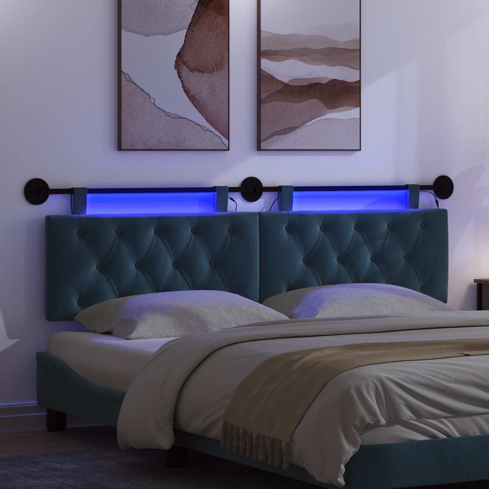 Tête de lit suspendue Avec lumière LED Bleu Velours - XIOS