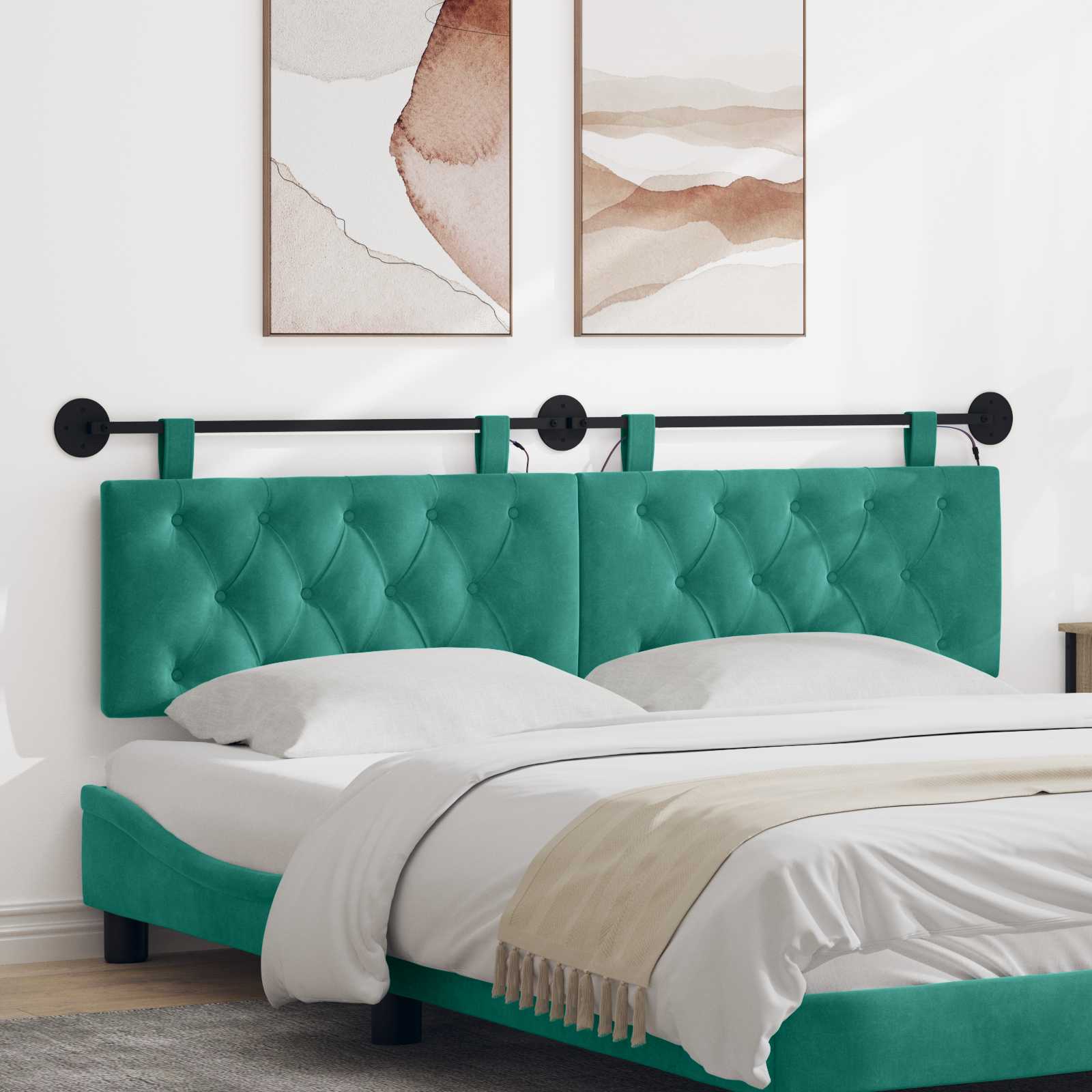 Tête de lit suspendue Avec lumière LED Turquoise Velours - XIOS